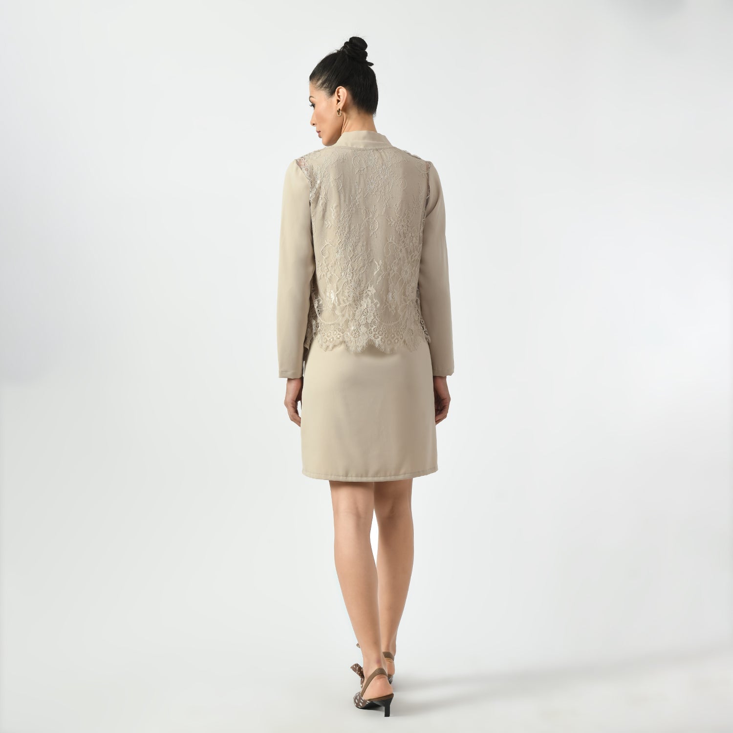 Light Beige Asymmetrical Short Lace Jacket-4