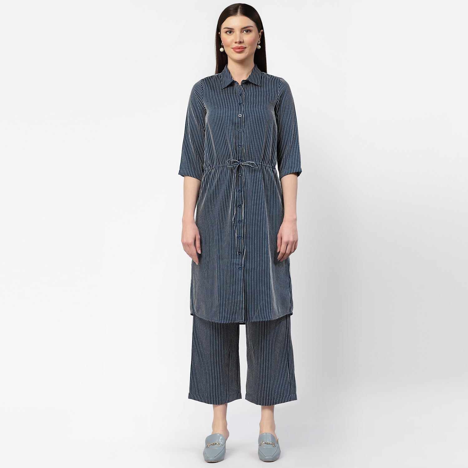 Dark Blue Shirt Tunic With Draw Stings