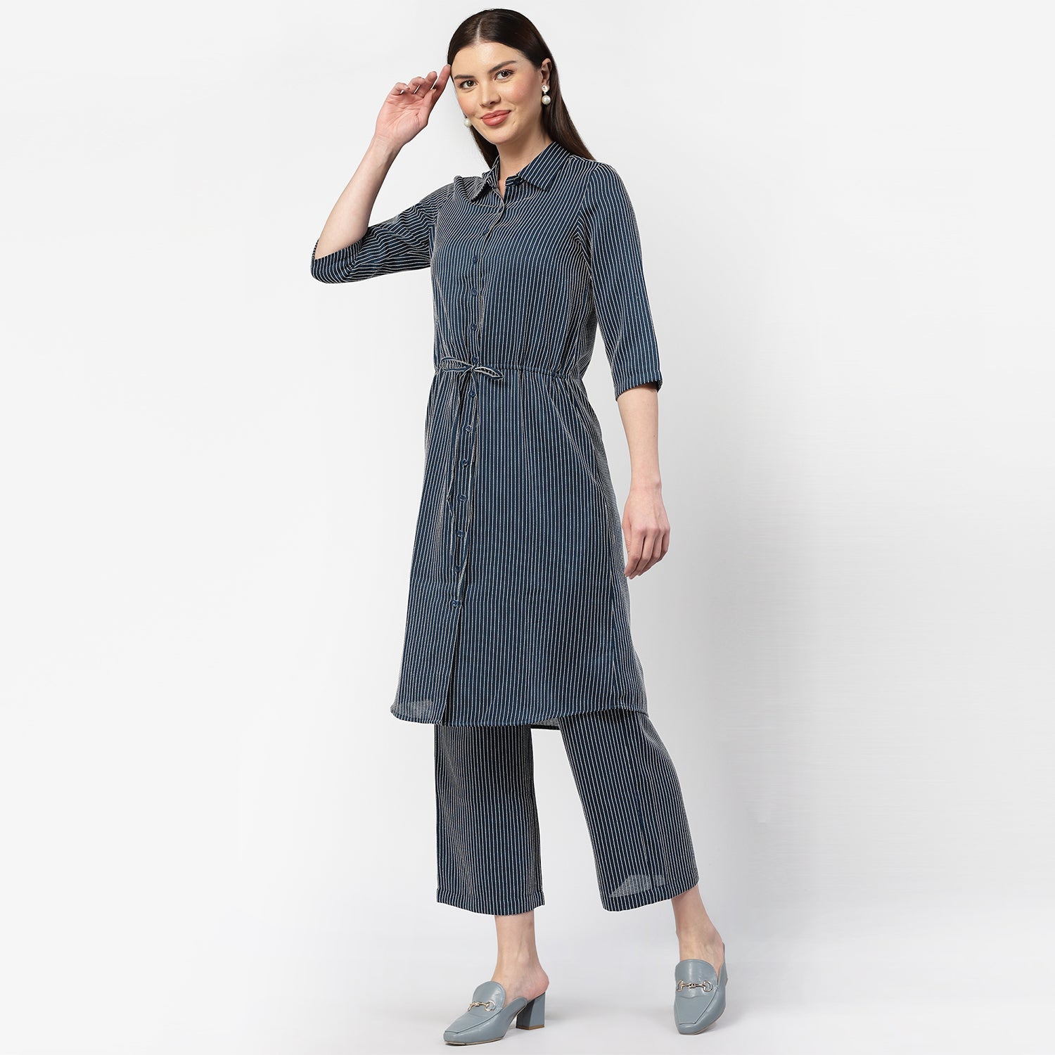 Dark Blue Shirt Tunic With Draw Stings