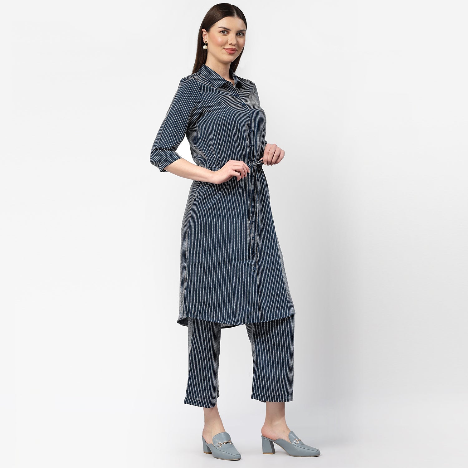 Dark Blue Shirt Tunic With Draw Stings