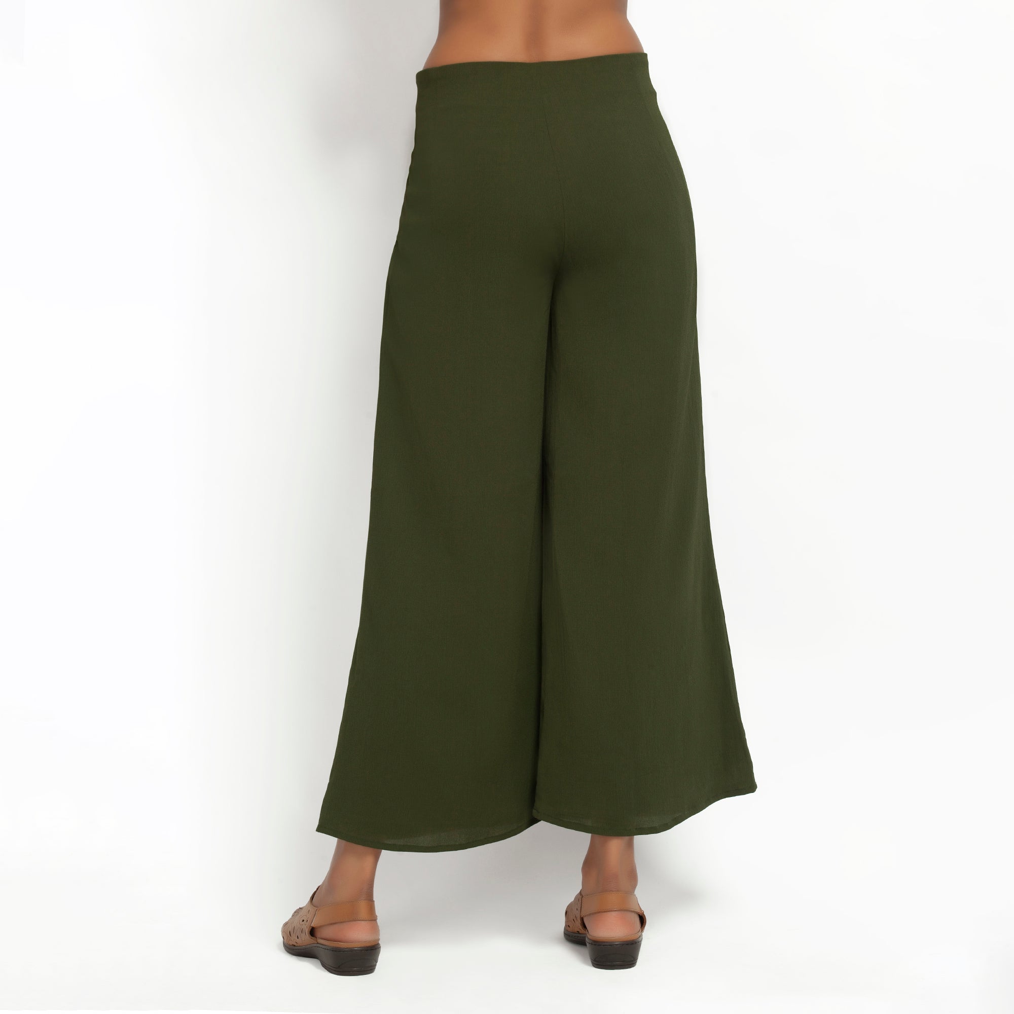 Green Crepe Palazzo with Lining-4