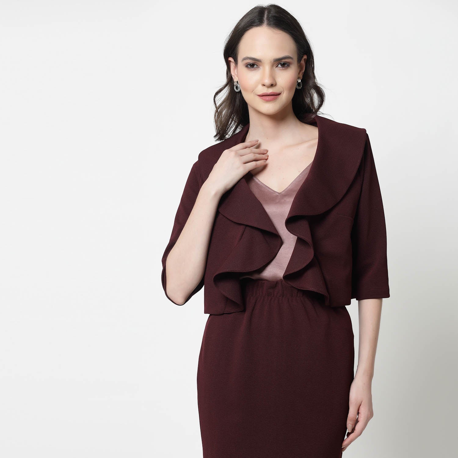 Maroon Collar Short Jacket