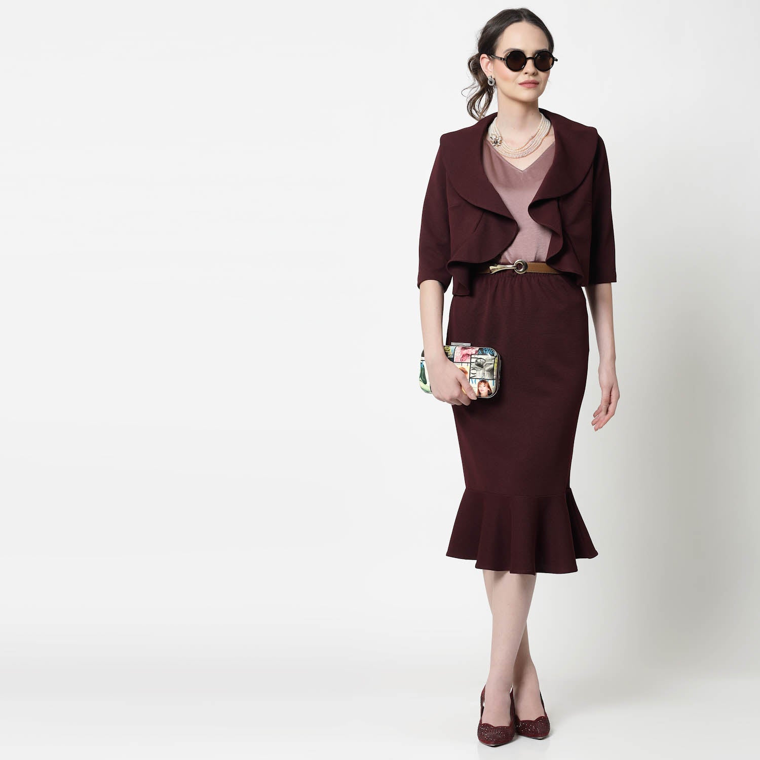 Maroon Collar Short Jacket -1