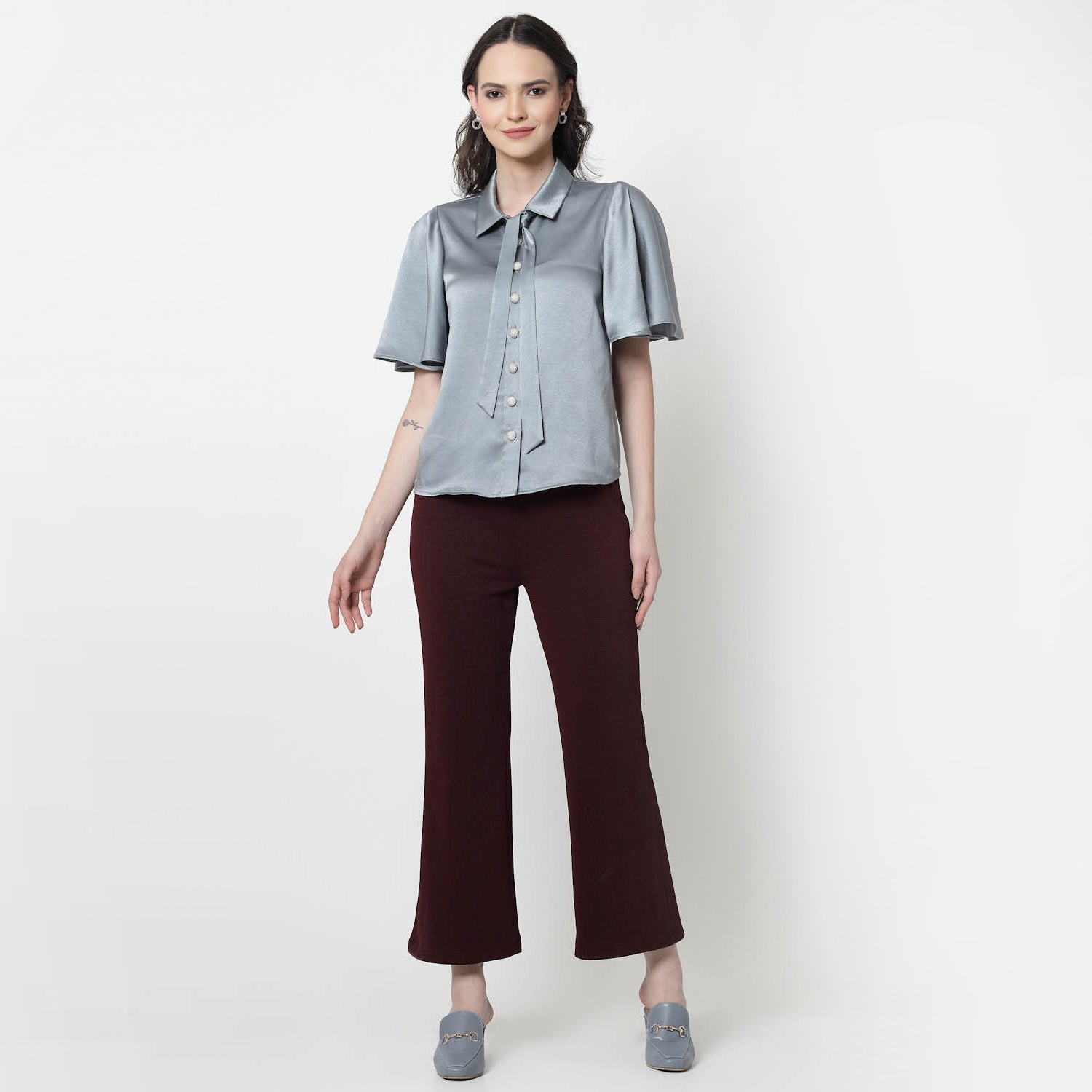 Maroon Lycra Bell Bottom Pant for Women-2