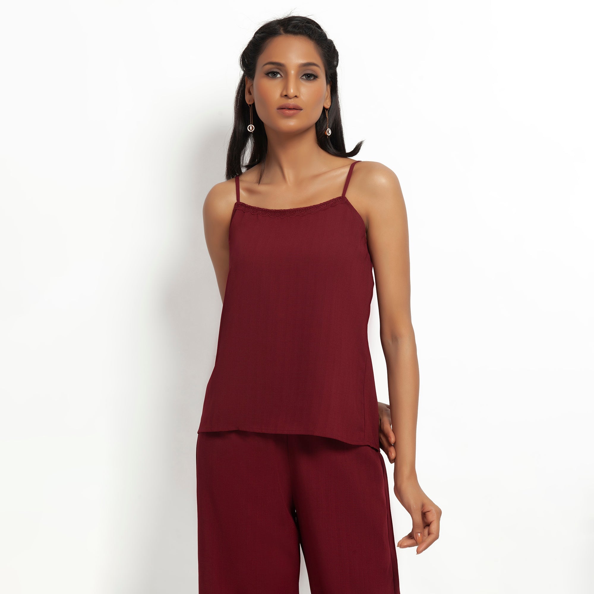 Buy Maroon Spaghetti Top for Women -1