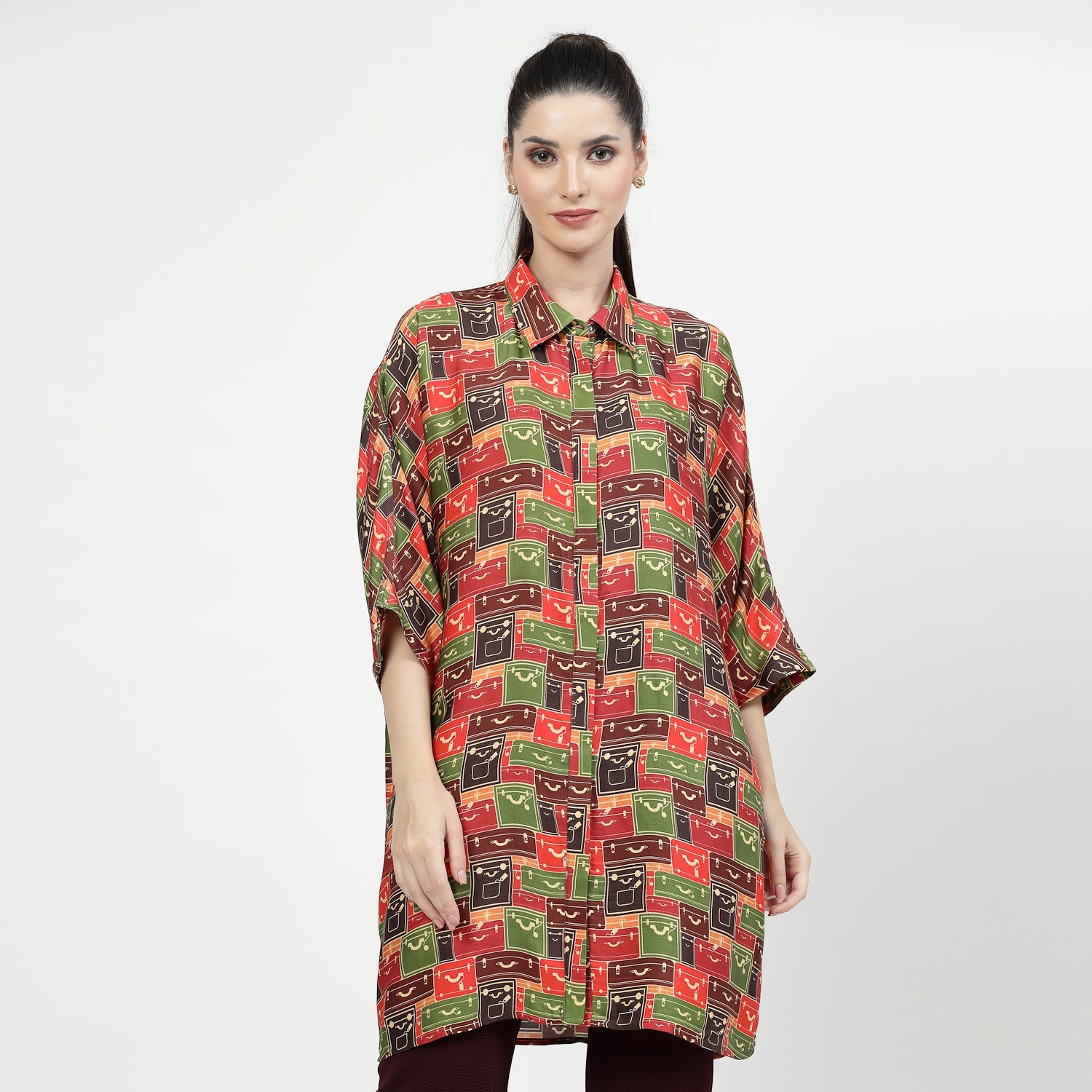 Multicolour Box Print Long Shirt,womens formal shirts
cotton shirts for women
Ofiice shirts for women