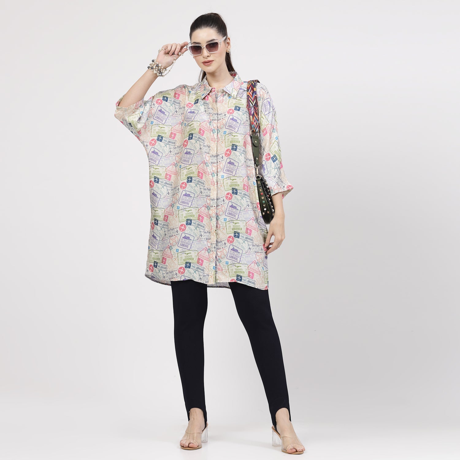 Multicolour Ticket Print Long Shirt,womens formal shirts
cotton shirts for women
Ofiice shirts for women