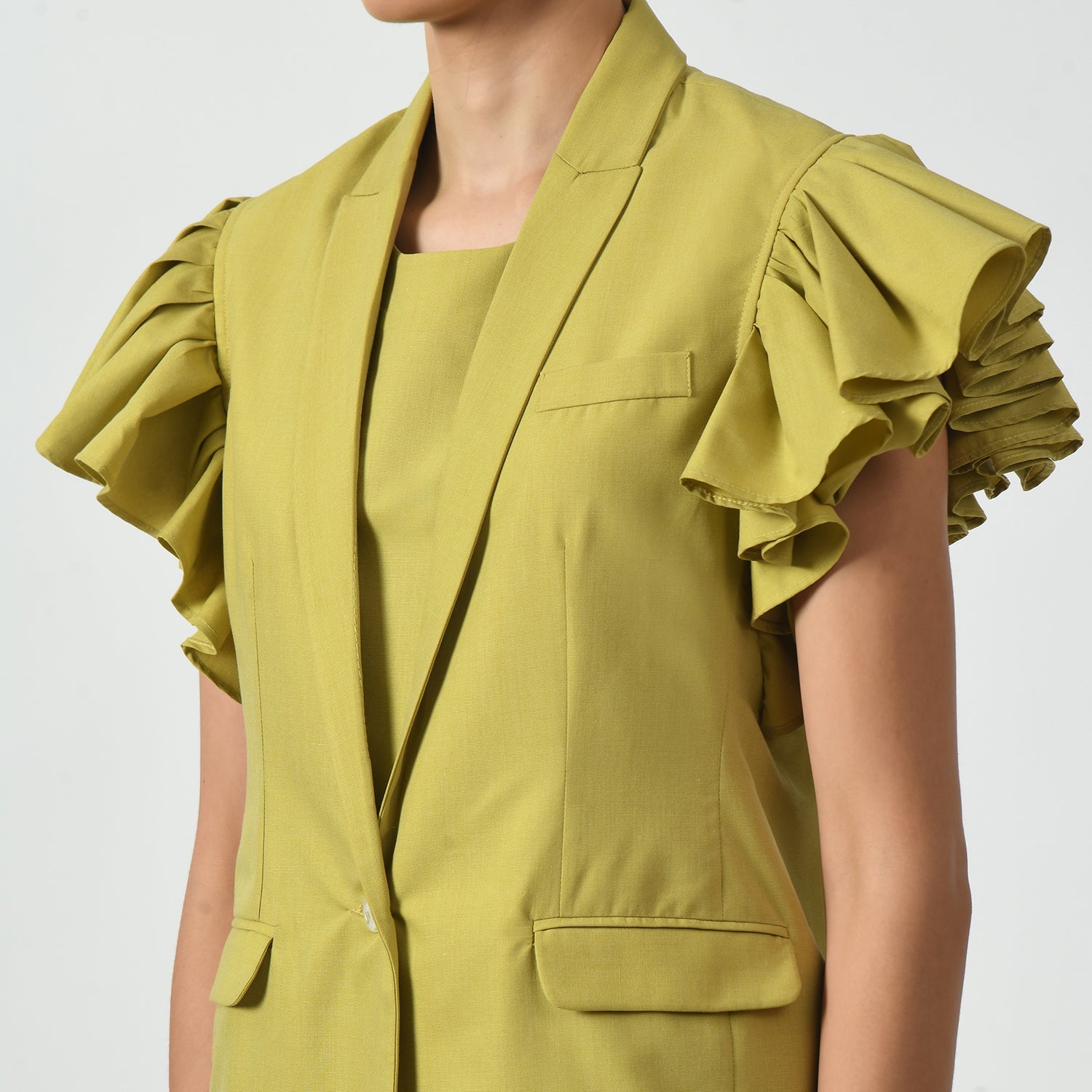 Mustard Jacket with Frill Sleeves-3
