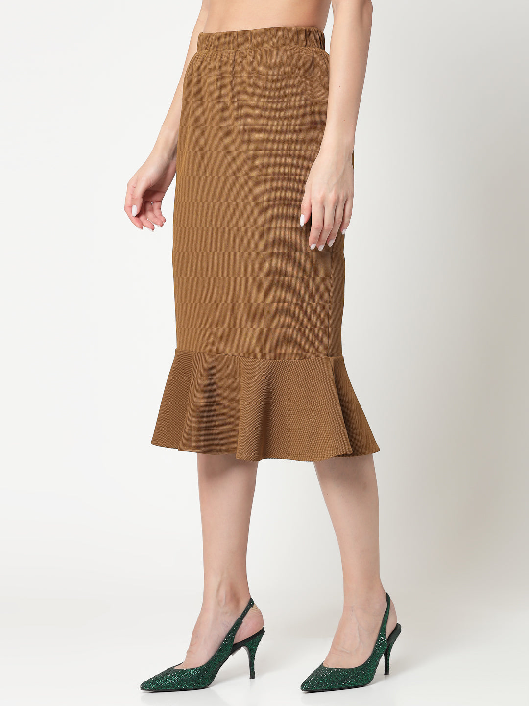 Mustard Lycra Fish Cut Skirt,frocks for women
indian designer skirts?