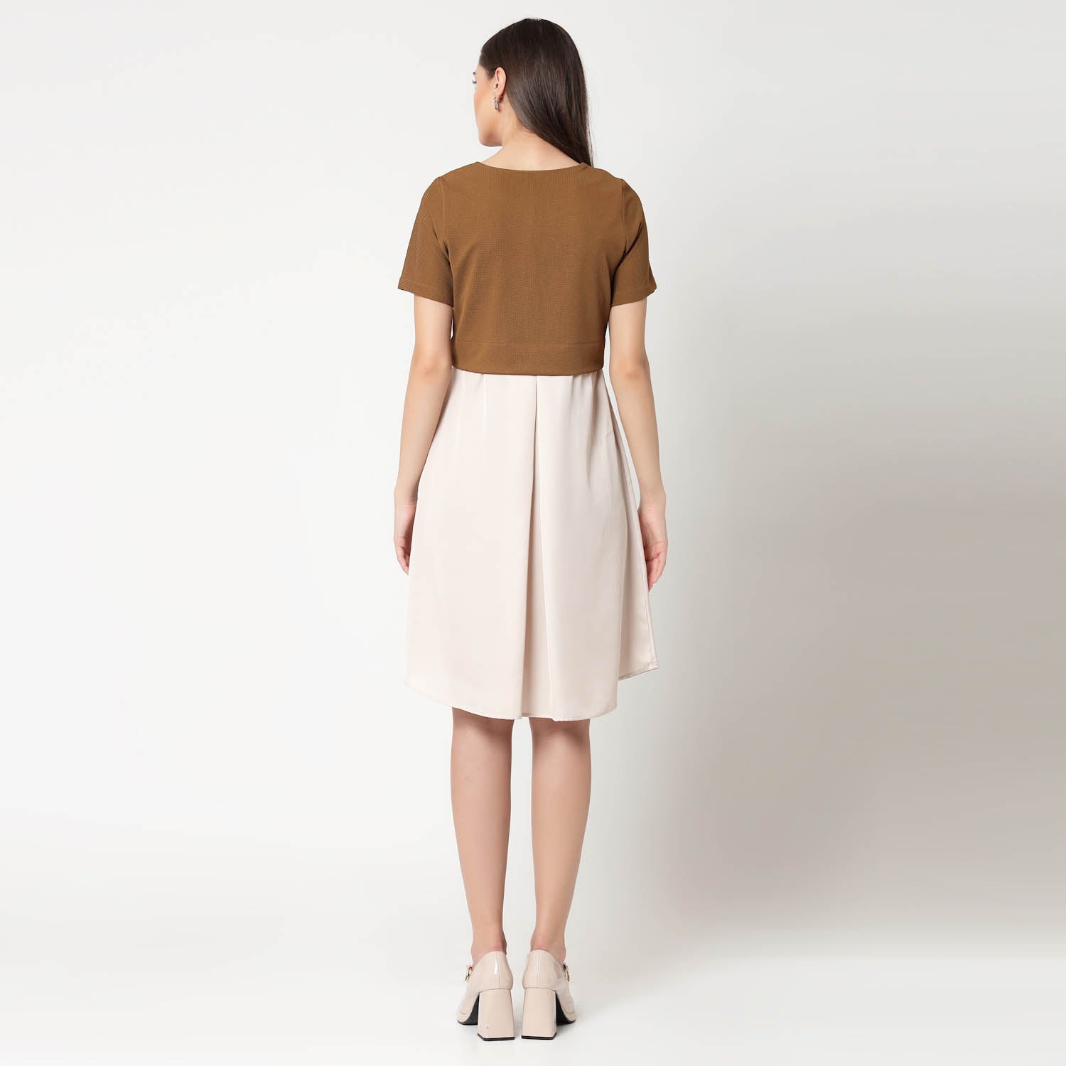 Mustard Lycra & Off White Satin Tunic for Women-3