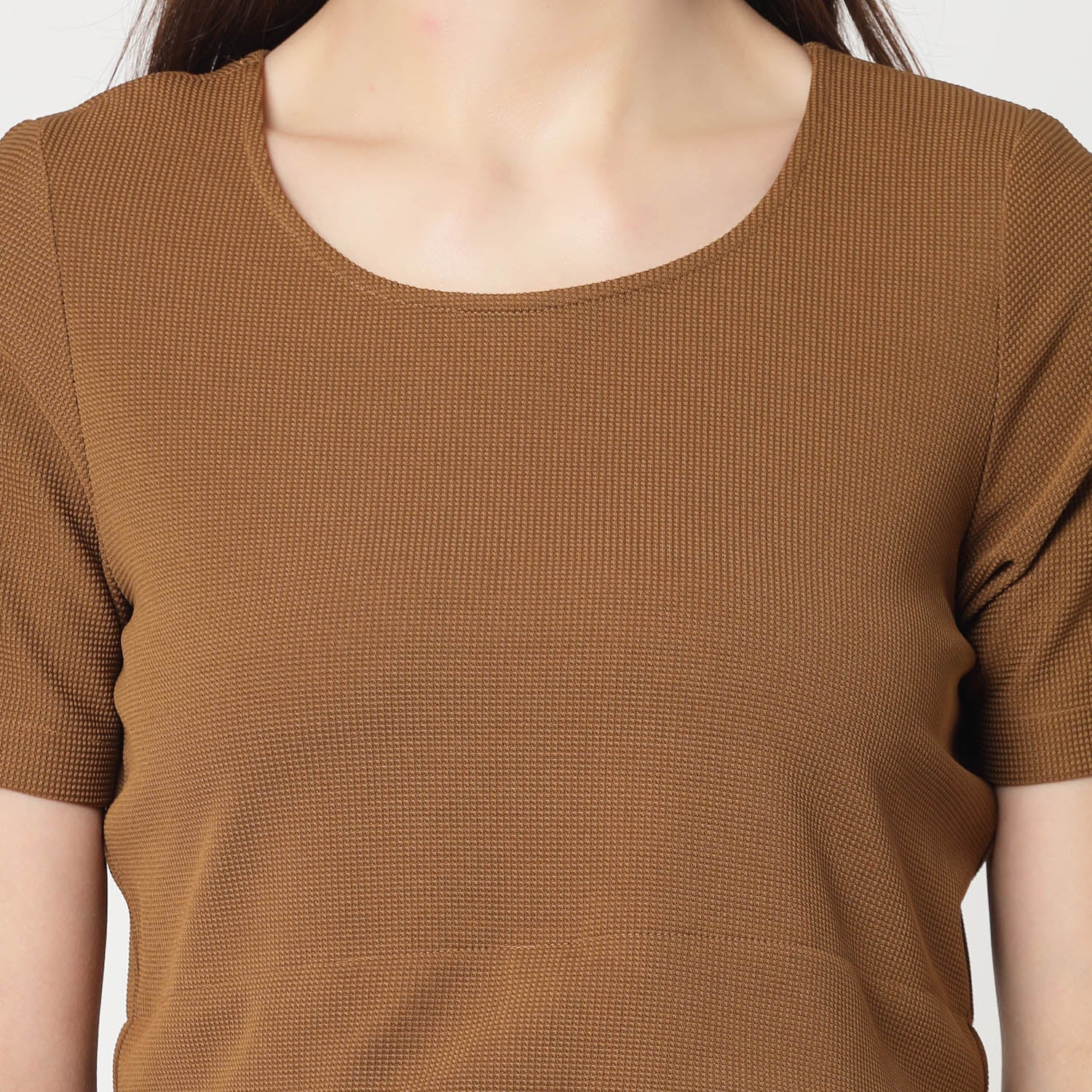 Mustard Lycra & Off White Satin Tunic for Women-5