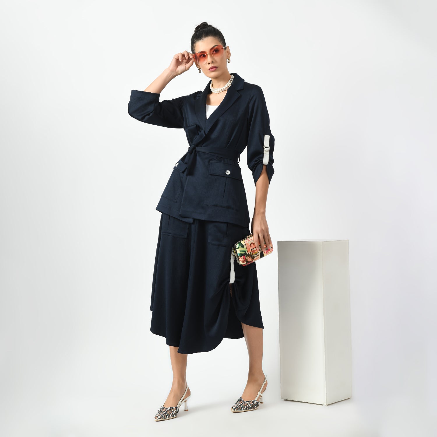 Navy Blue Jacket with Pocket for Women