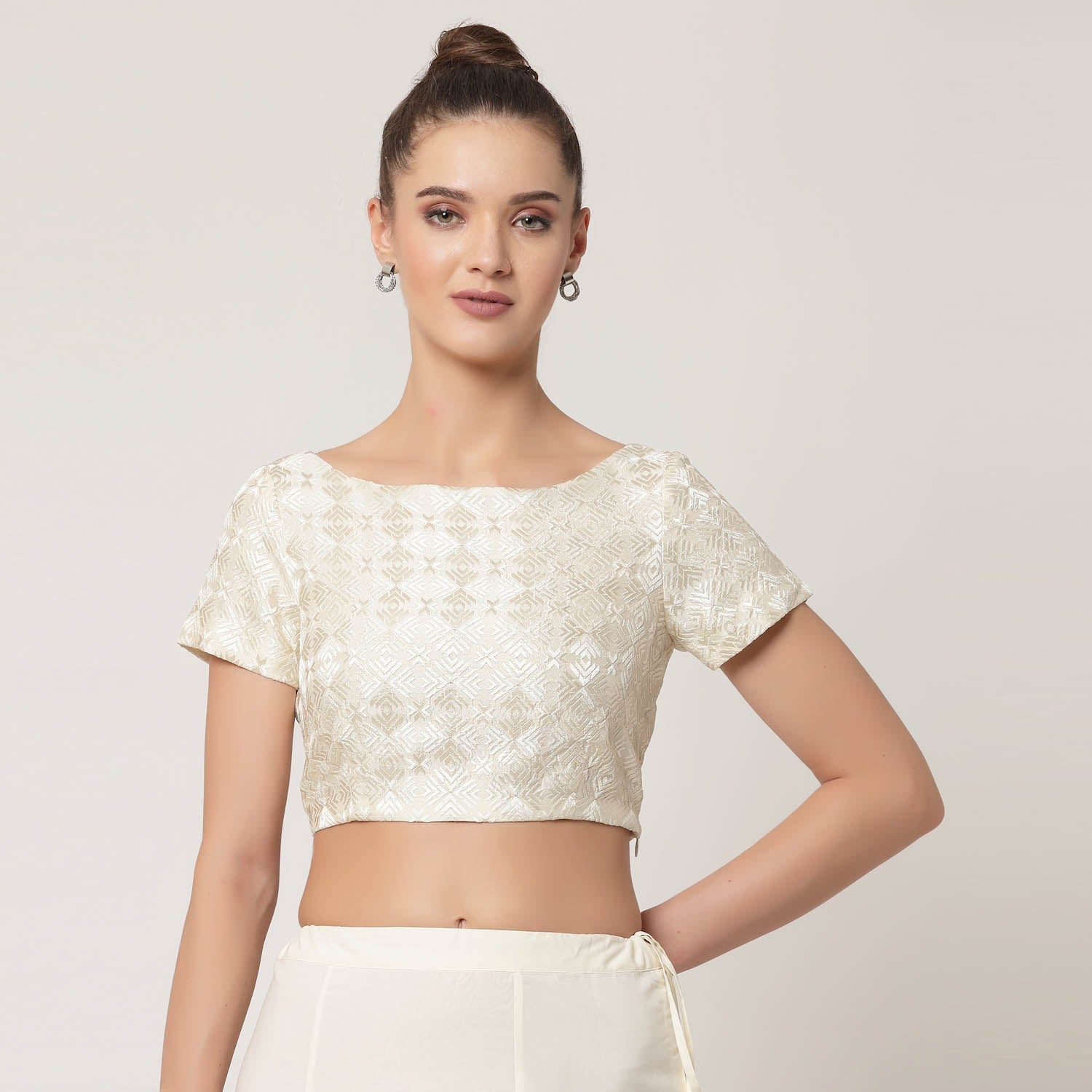 Off-White Embroidered Blouse, Stylish Blouses for Sarees—Perfect for Office Wear