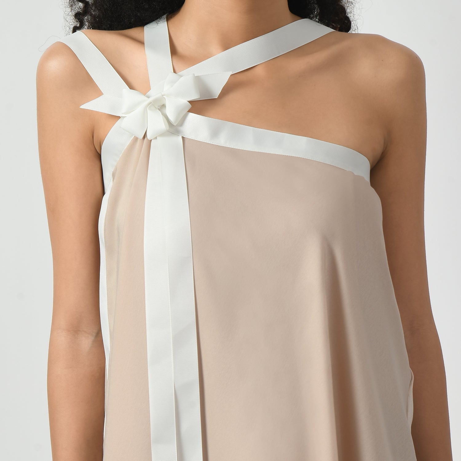 Off white Asymmetrical Dress With Ribbed Ribbon, dress for women, Asymmetrical Dress, ribbed ribbon dress for women, dress with ribbed ribbon, dress for women, stylish dress for women, one piece for women dress, office wear women