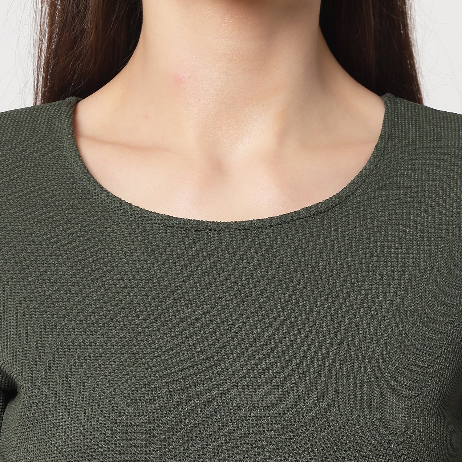 Olive Lycra & Brown Satin Tunic for Women -6