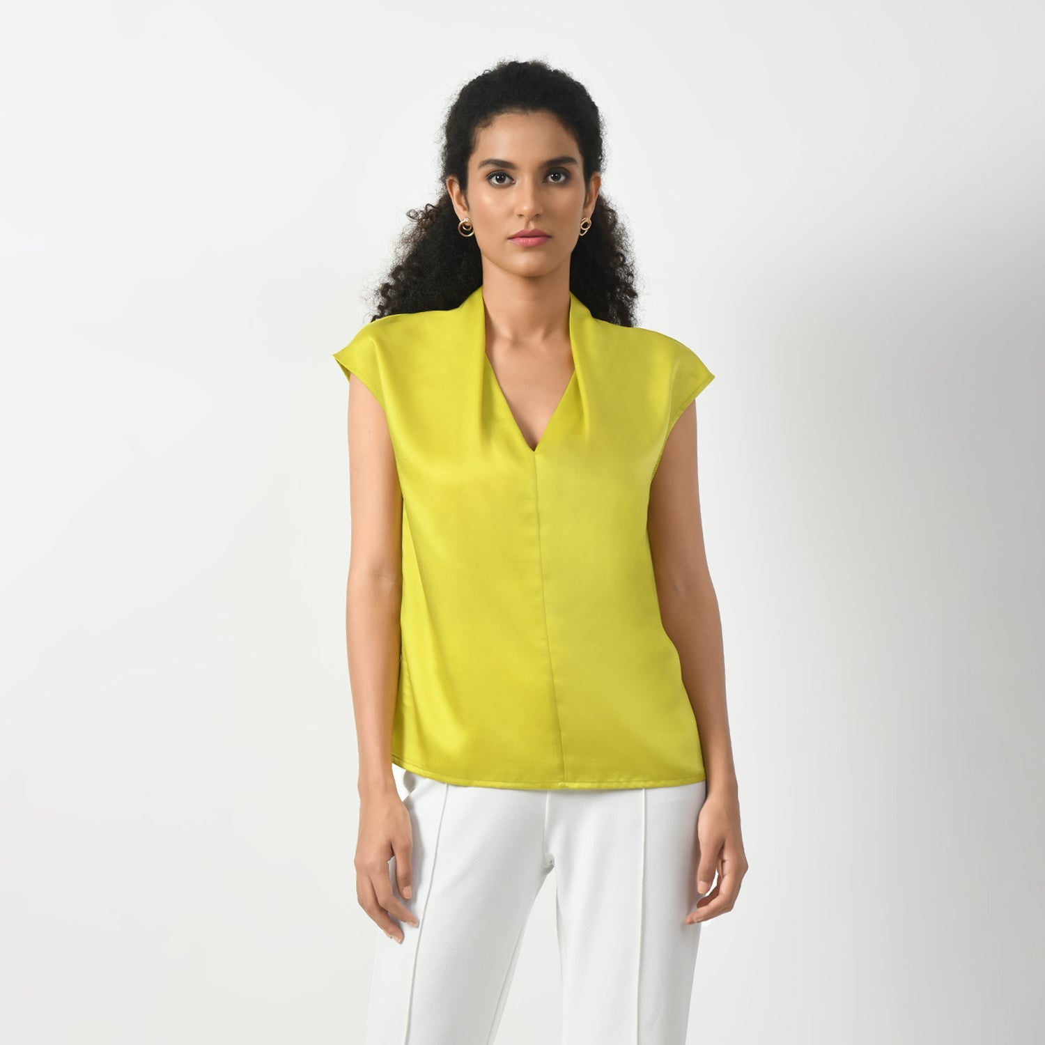 Olive Satin V-Neck Top