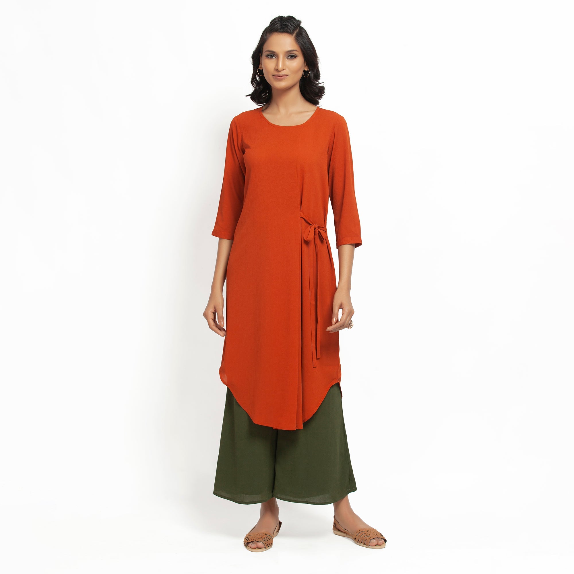 Orange Crepe Tunic for Women's Office Wear-1