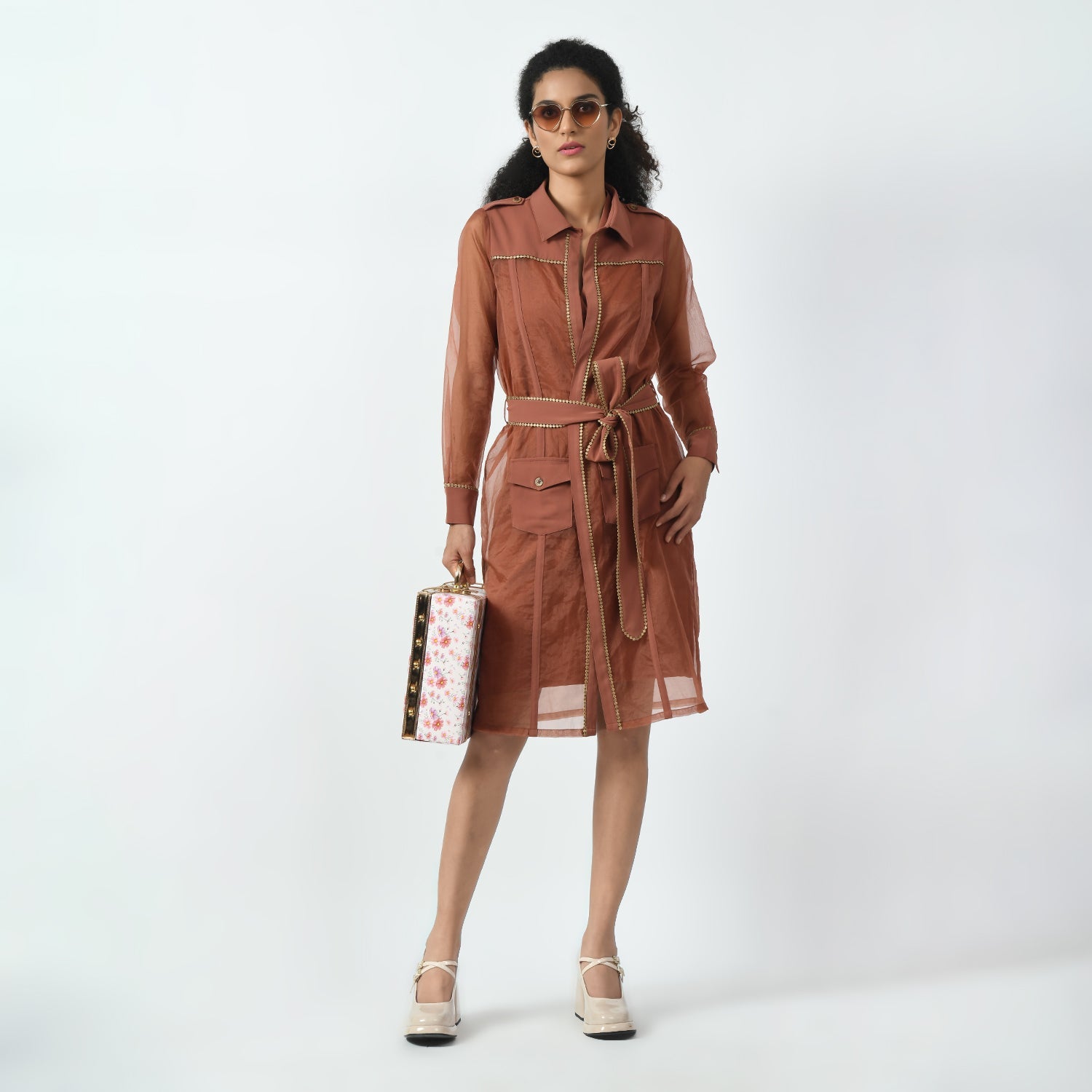 Peach Organza Long Jacket for Women