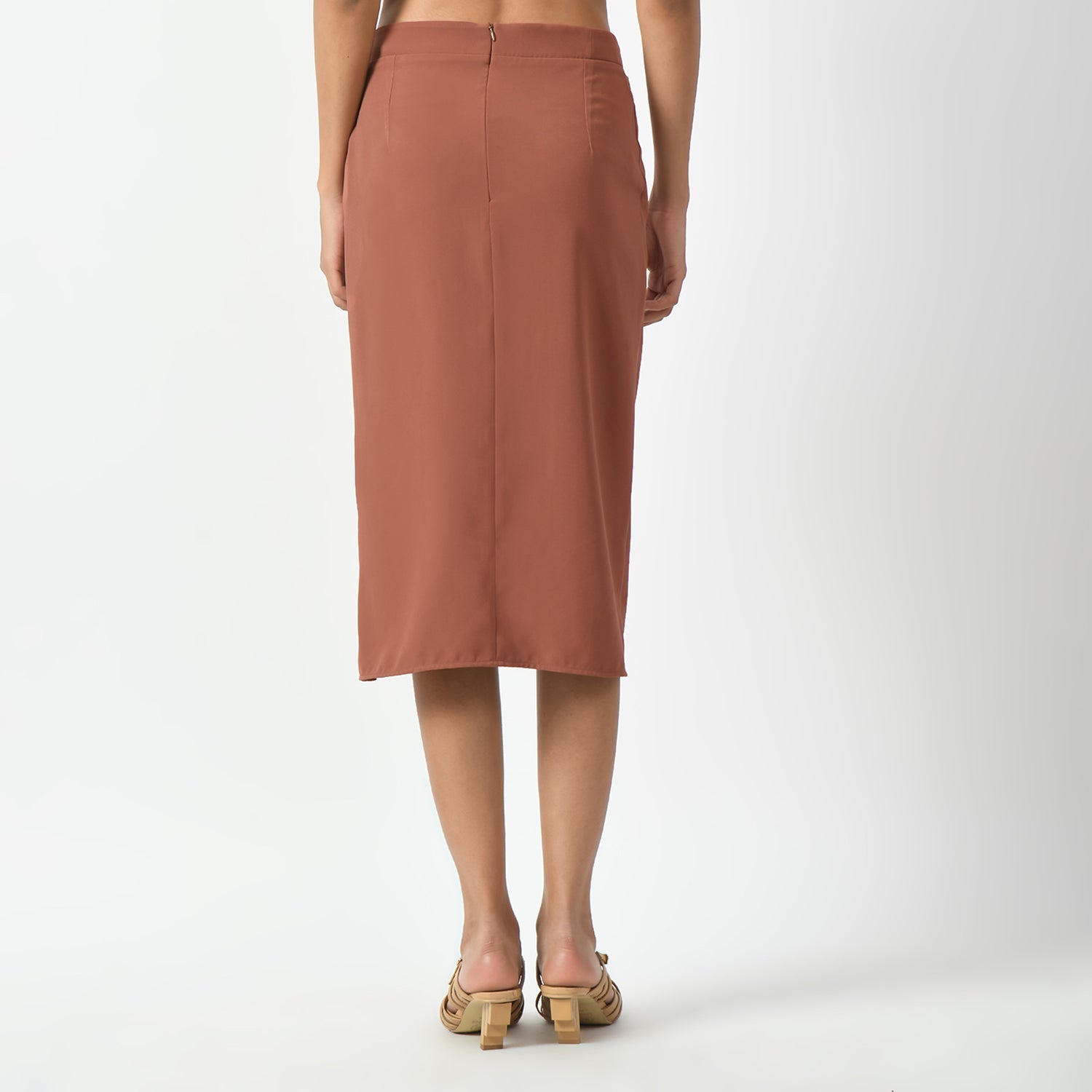 Peach Overlap Skirt With Tie Knot, skirt with knot, overlap skirt, peach skirt, formal frocks for work , office dresses for women, traditional office skirts , designer skirts for work