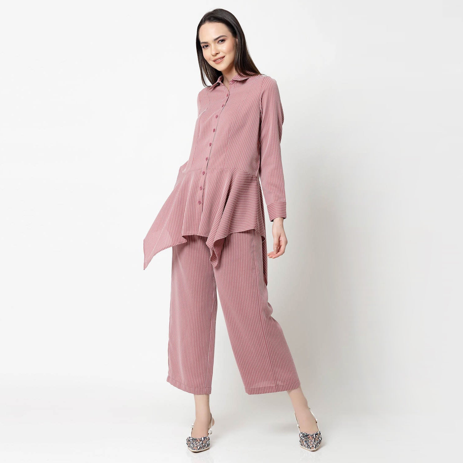 Pink Asymmetrical Shirt With White Lines,womens formal shirts
cotton shirts for women
Ofiice shirts for women