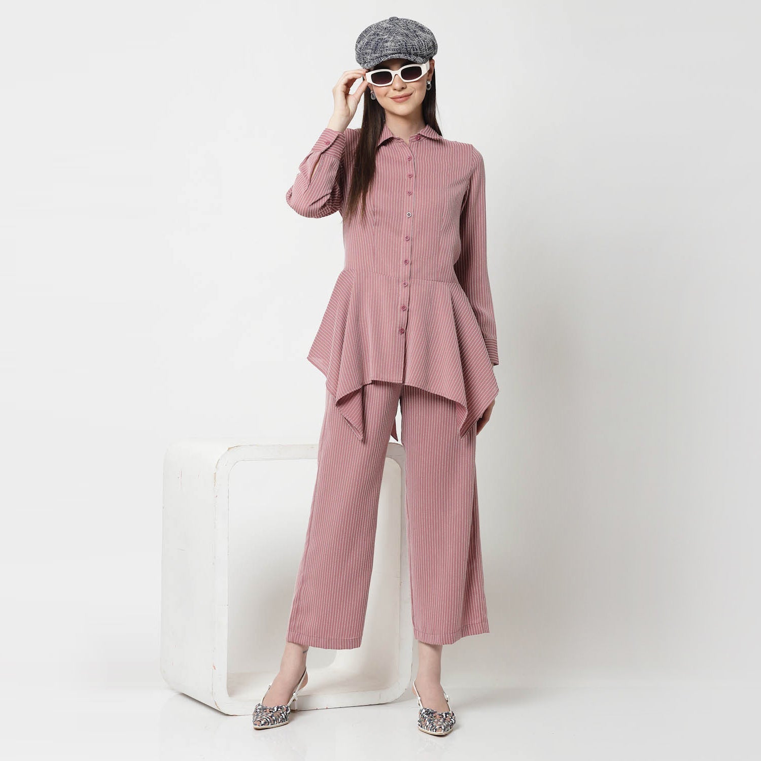 Pink Asymmetrical Shirt With White Lines,womens formal shirts
cotton shirts for women
Ofiice shirts for women
