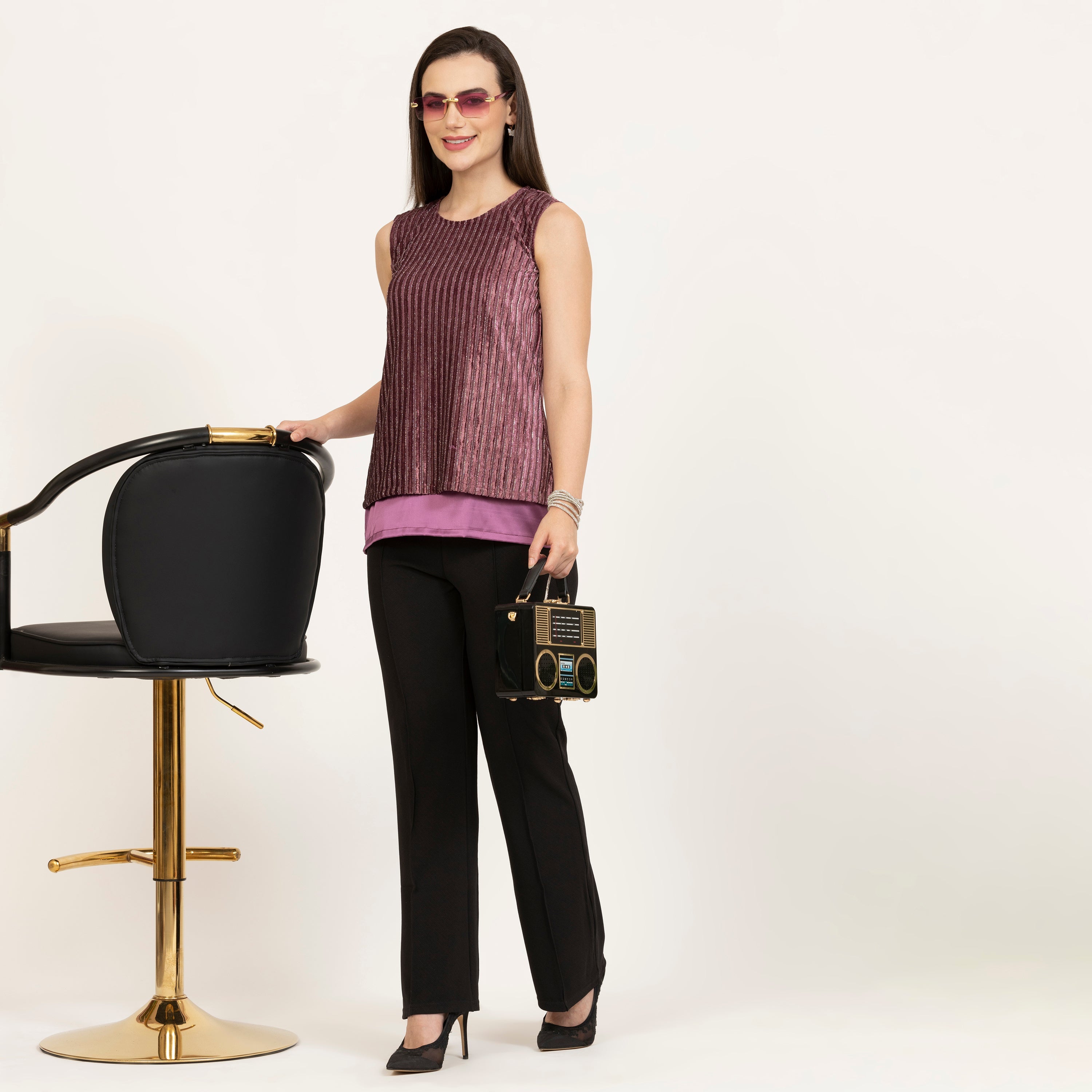 Purple Double Layer Velvet Top for Women