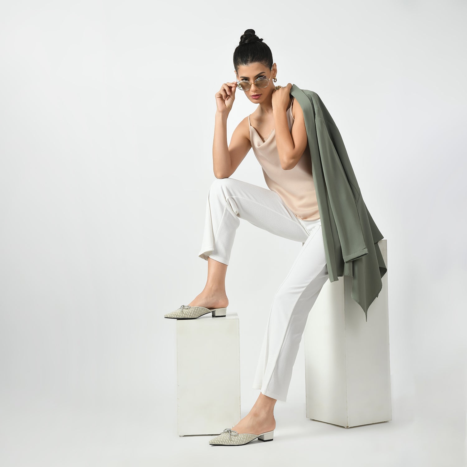 Off White Cowl Spaghetti Top With Lace