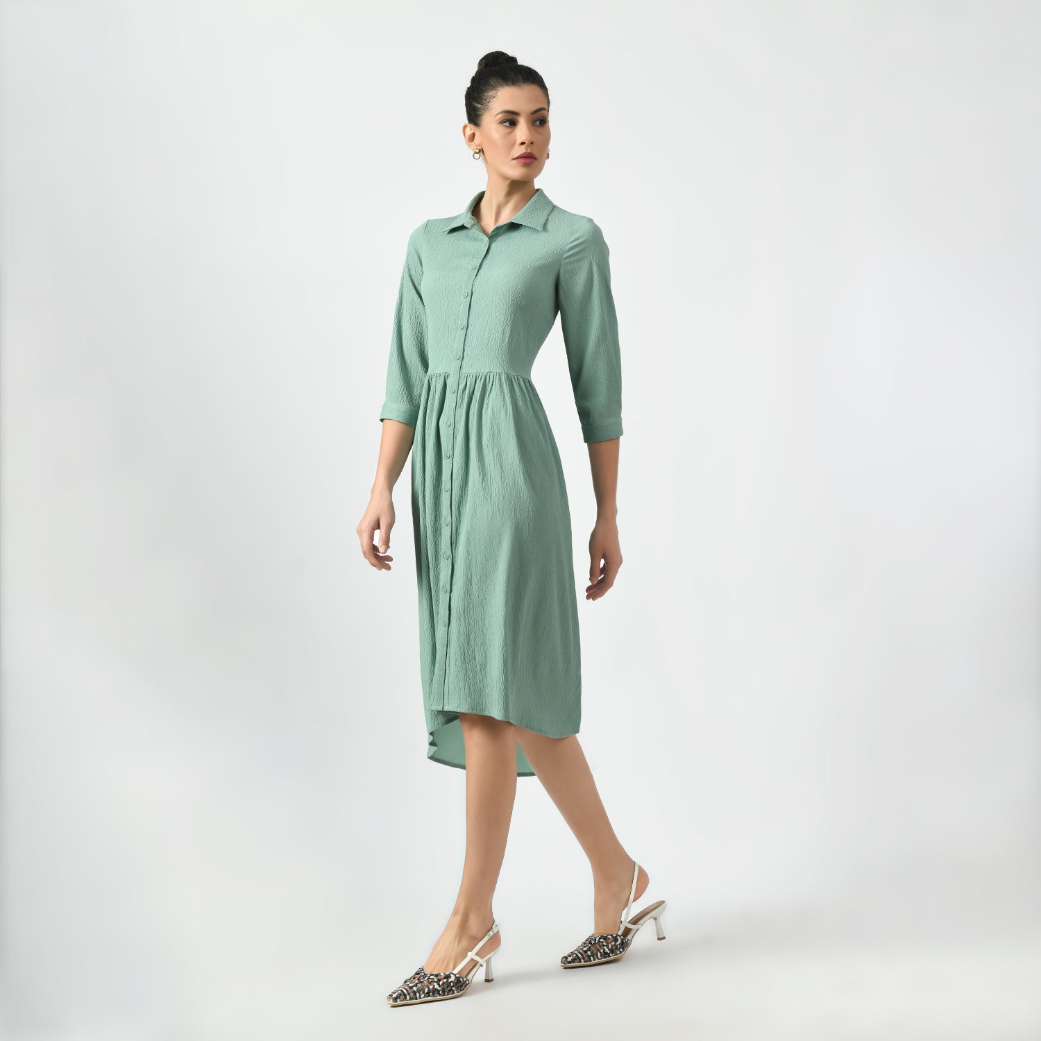 Light Green Texture Long Tunics for Women-1