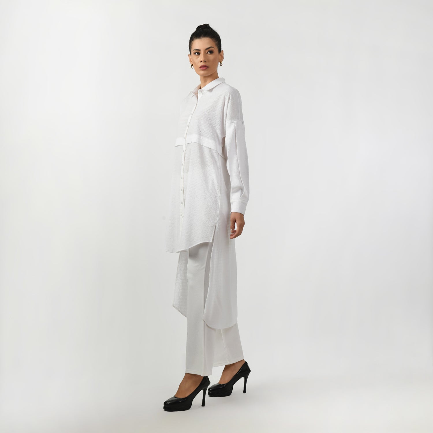 White Line Texture Asymmetrical Shirt
