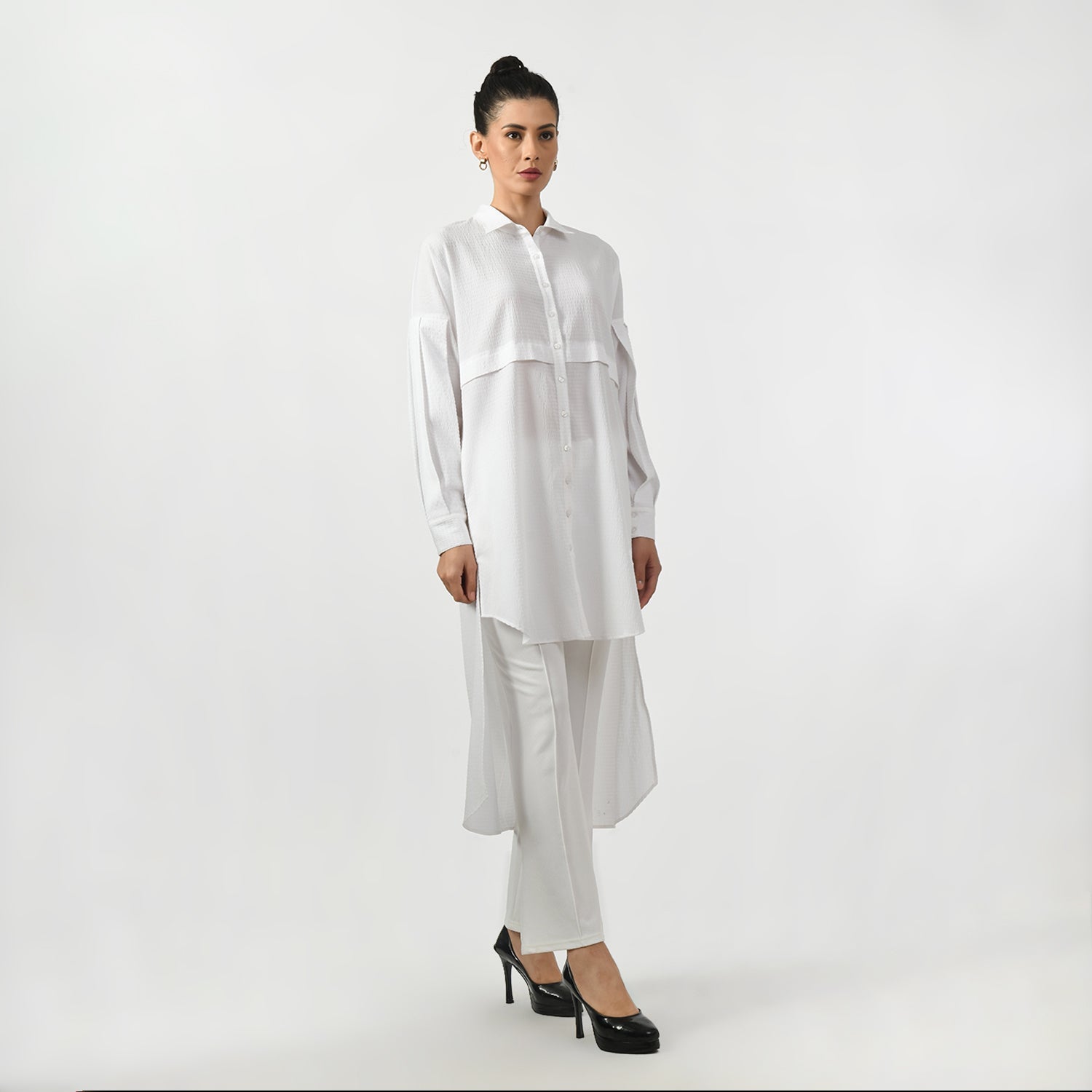 White Line Texture Asymmetrical Shirt