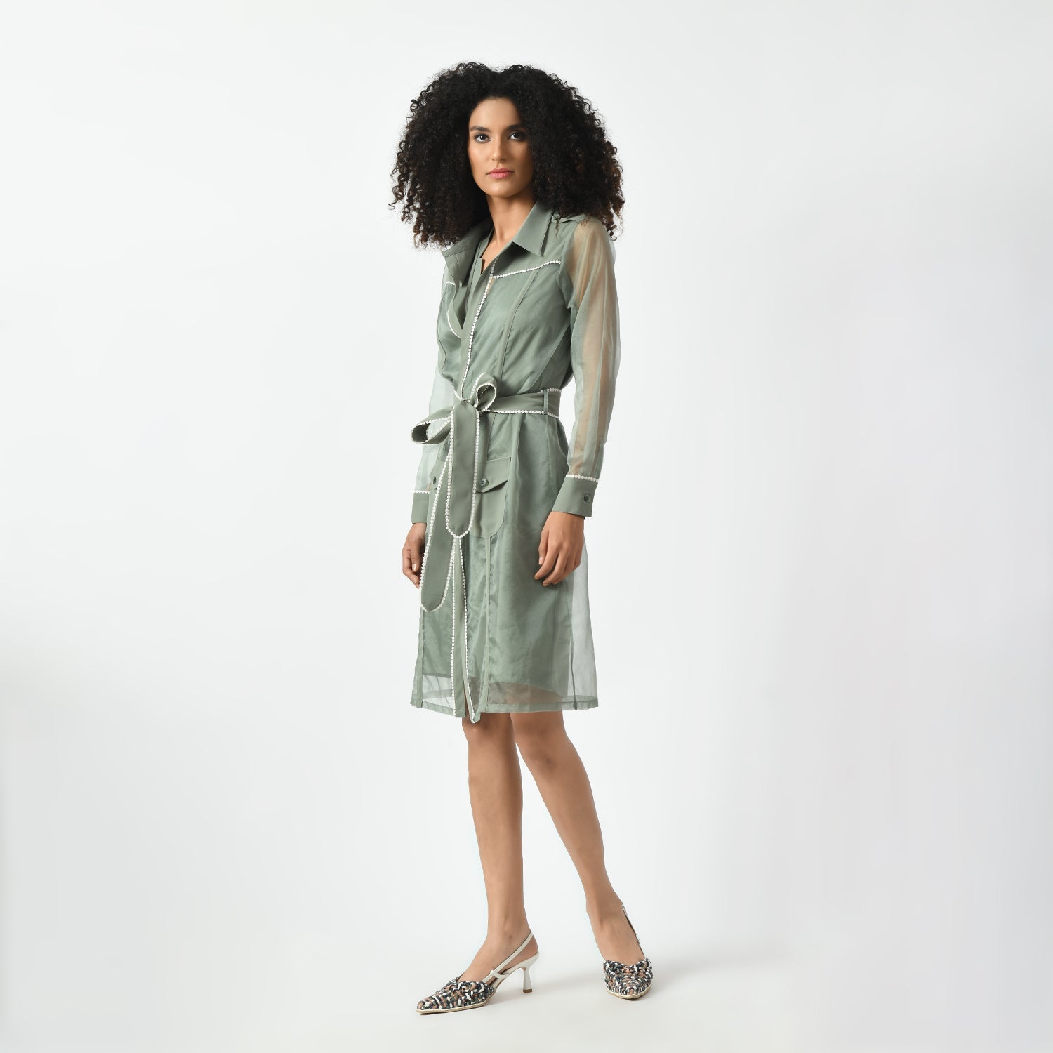 Dusty Green Organza Long Jacket-1