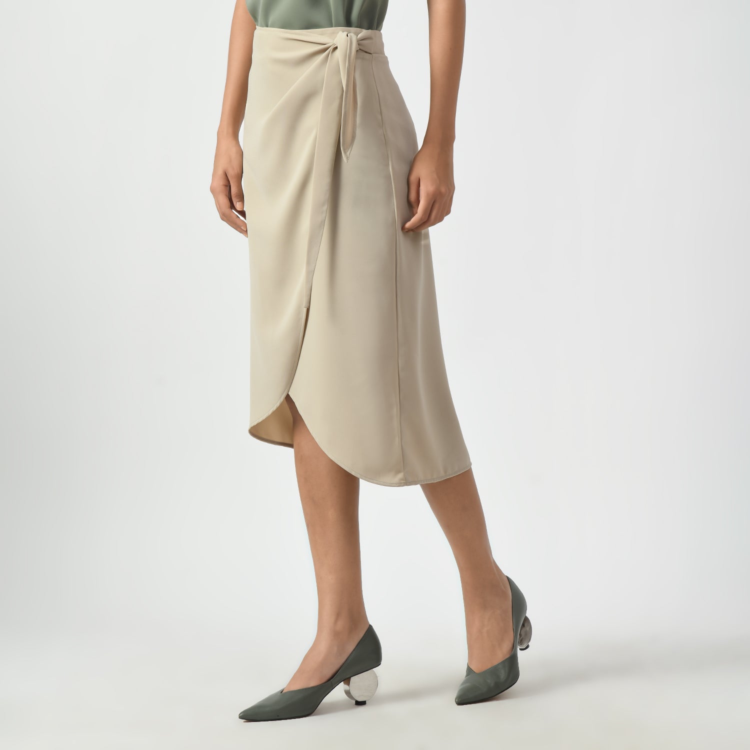 Light Beige Overlap Skirt With Tie Knot