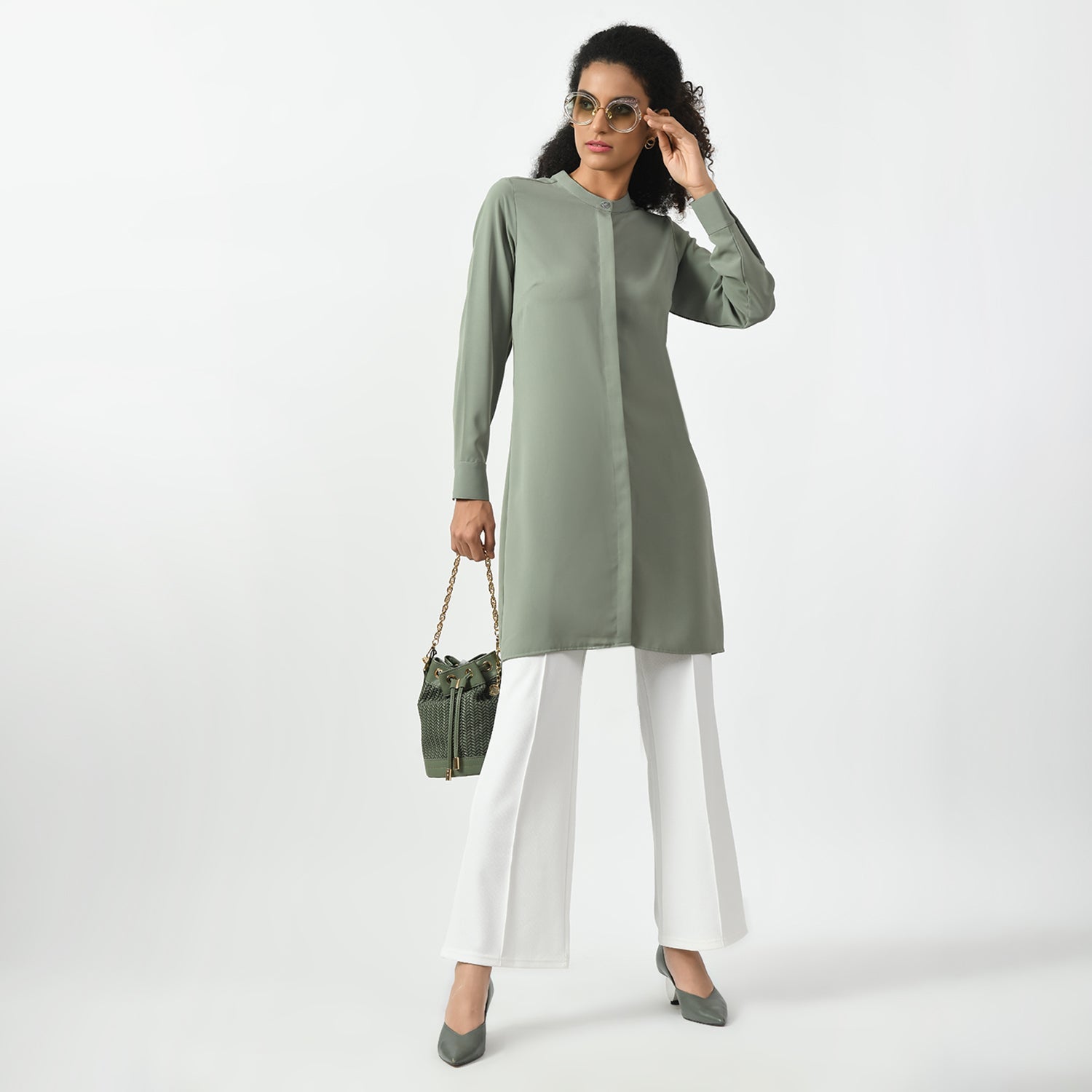 Dusty Green Office Wear Tunics for Women-7