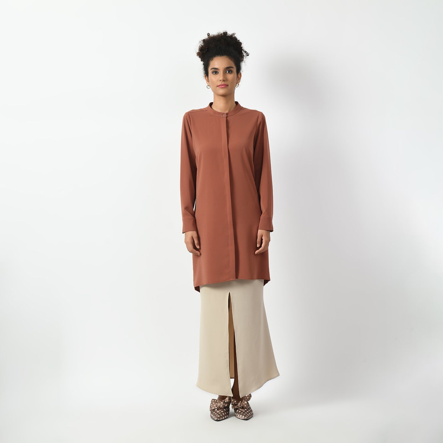 Peach Tunic With Mandarin Collar