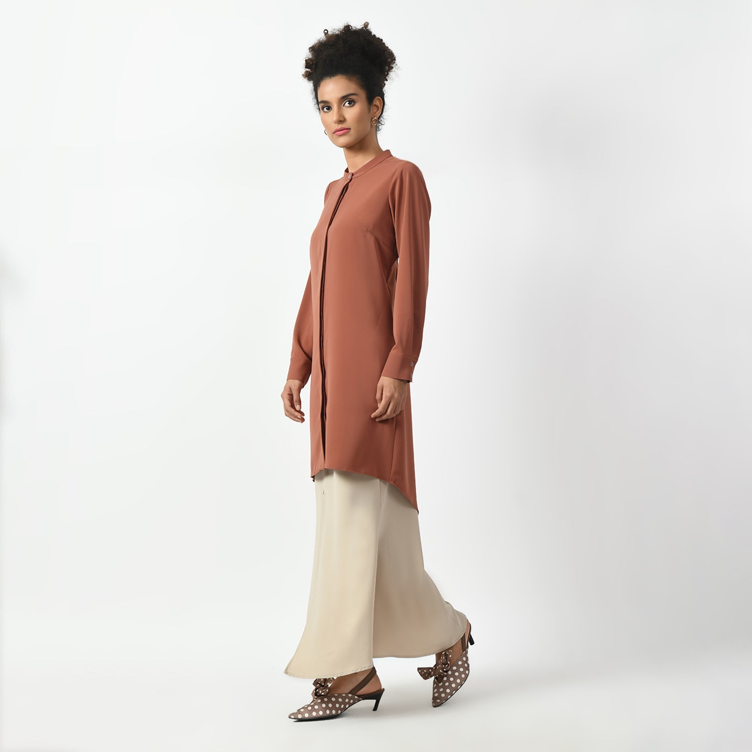 Peach Tunic With Mandarin Collar