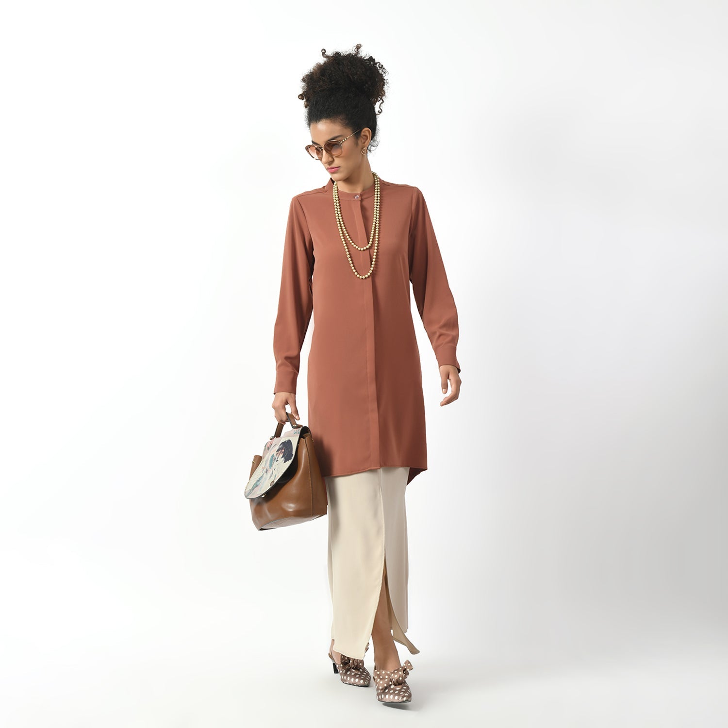 Peach Tunic With Mandarin Collar