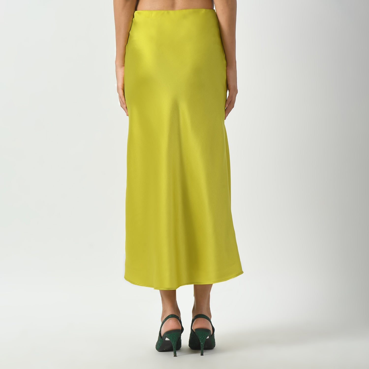 Olive Satin Bias Skirt