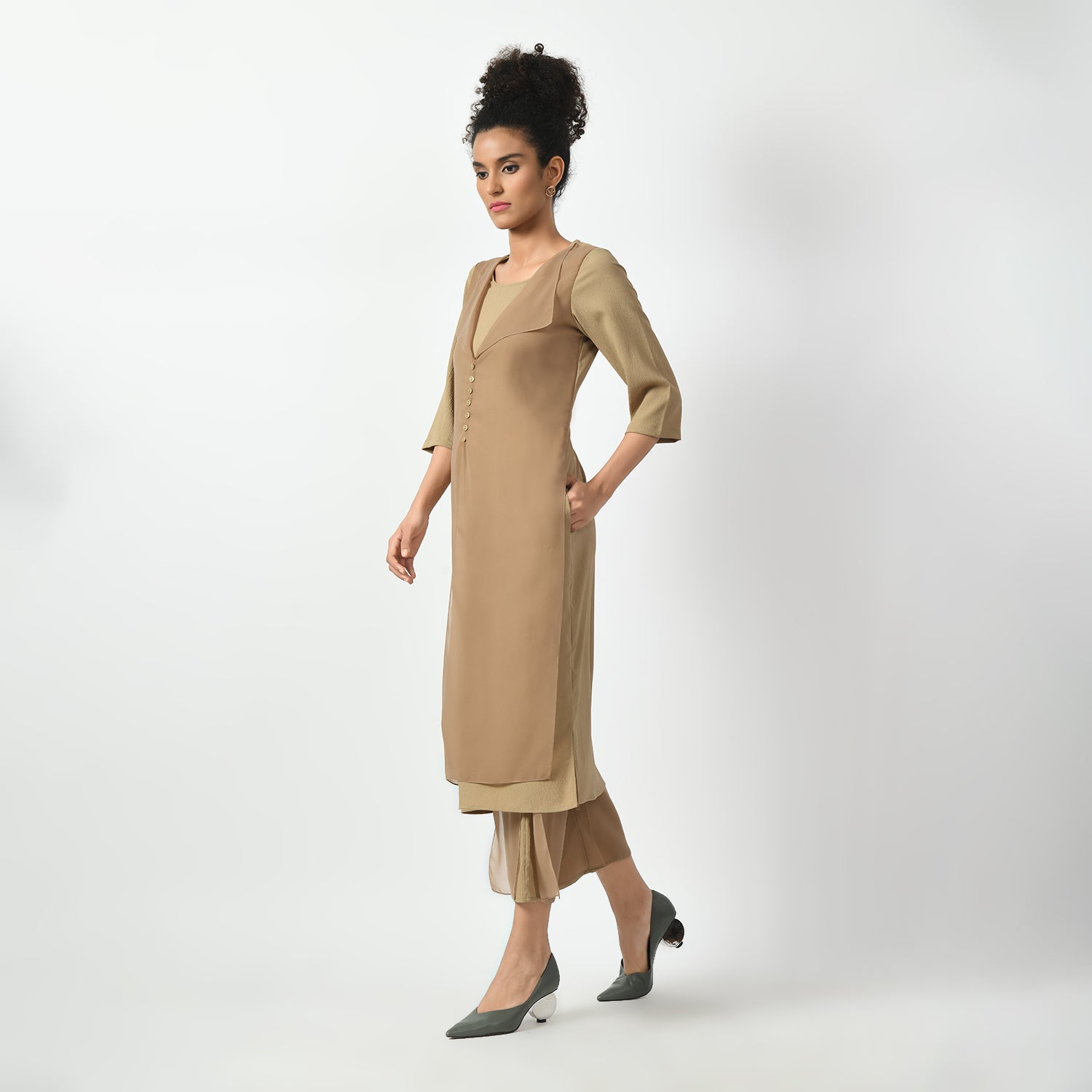 Beige Texture Drape Dress
