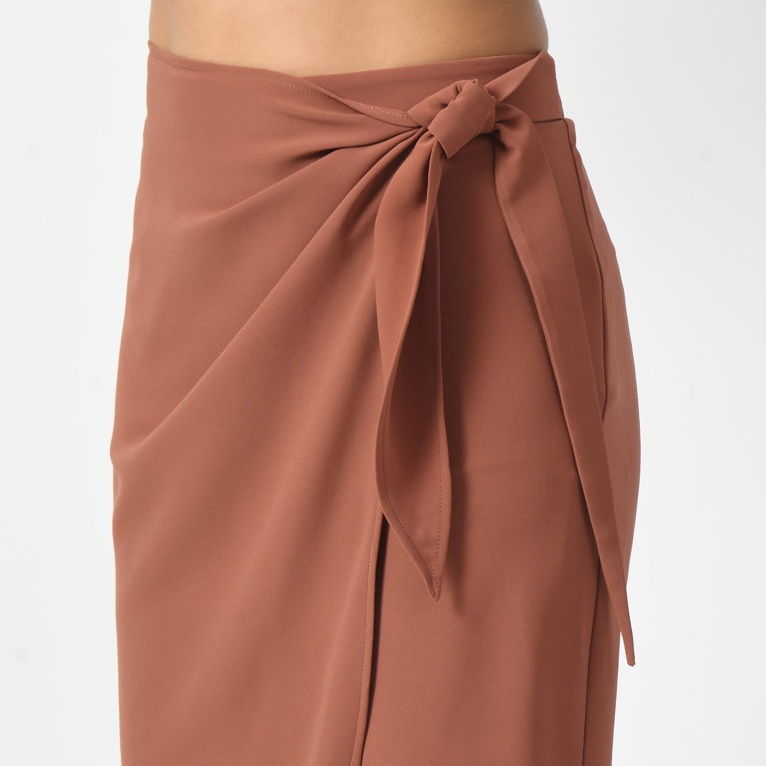 Peach Overlap Skirt With Tie Knot