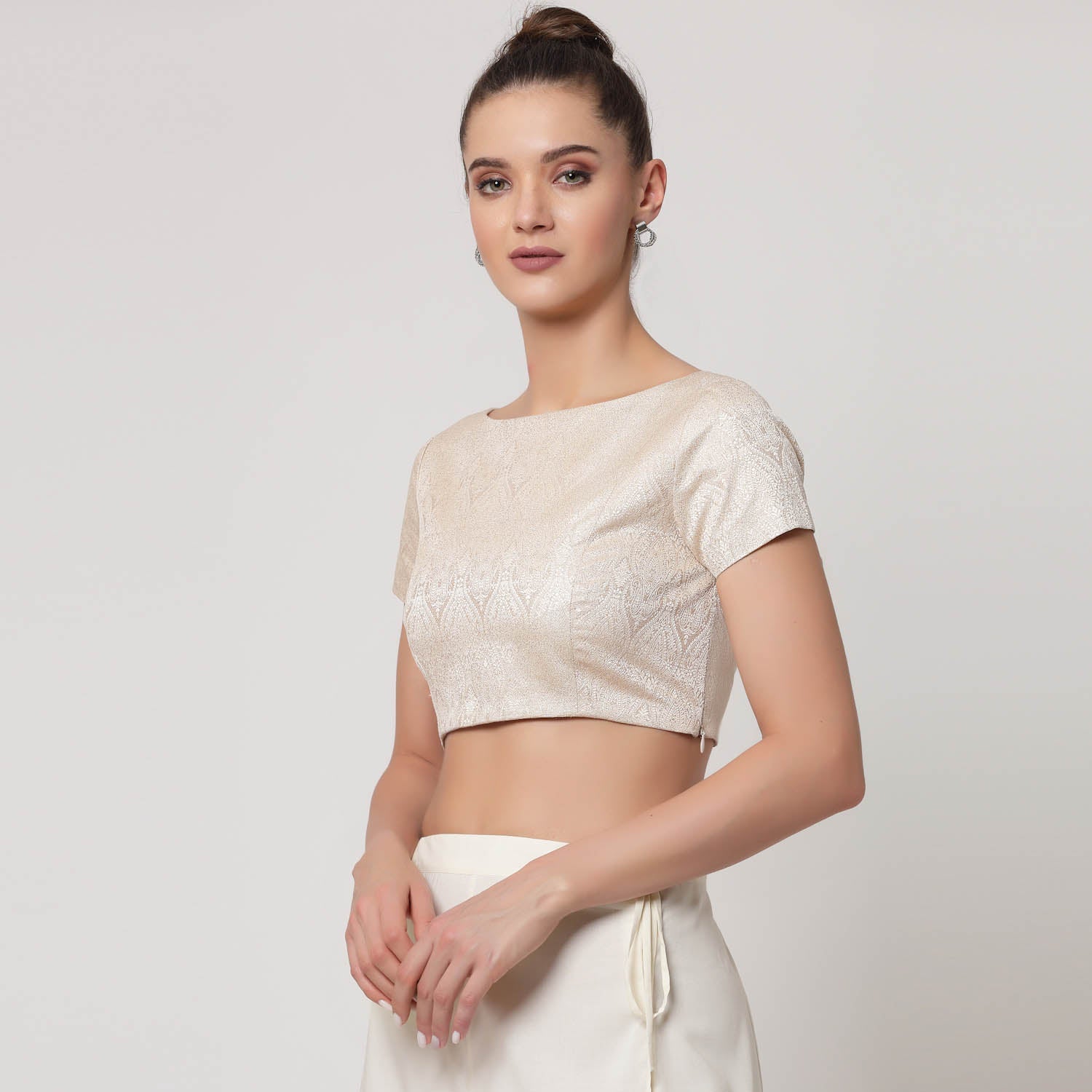 White Brocade Blouse, Stylish Blouses for Sarees, Perfect for Office Wear