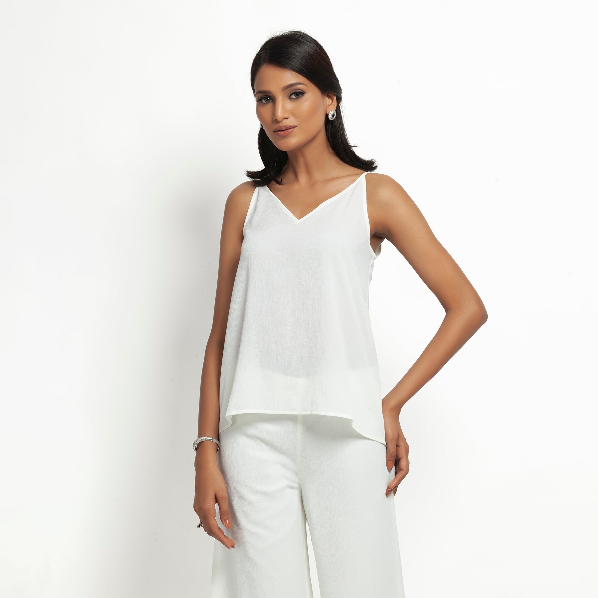 Buy White Crepe Spaghetti Top for Women-1