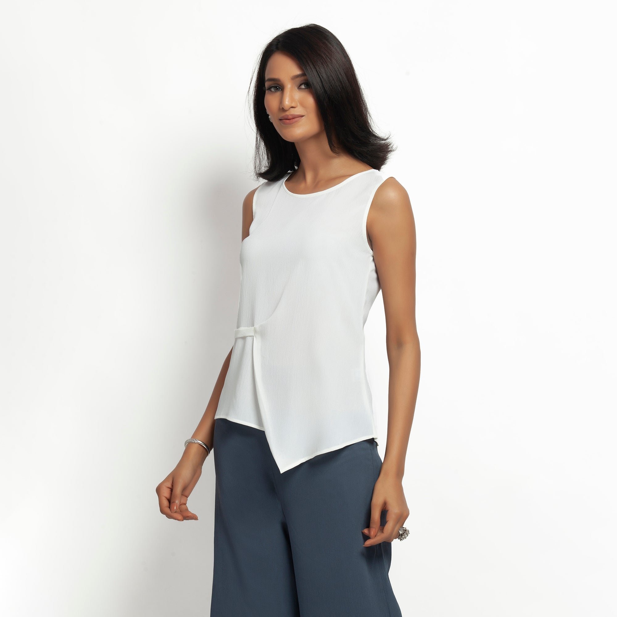 Buy White Crepe Top for Women Office Wear-1