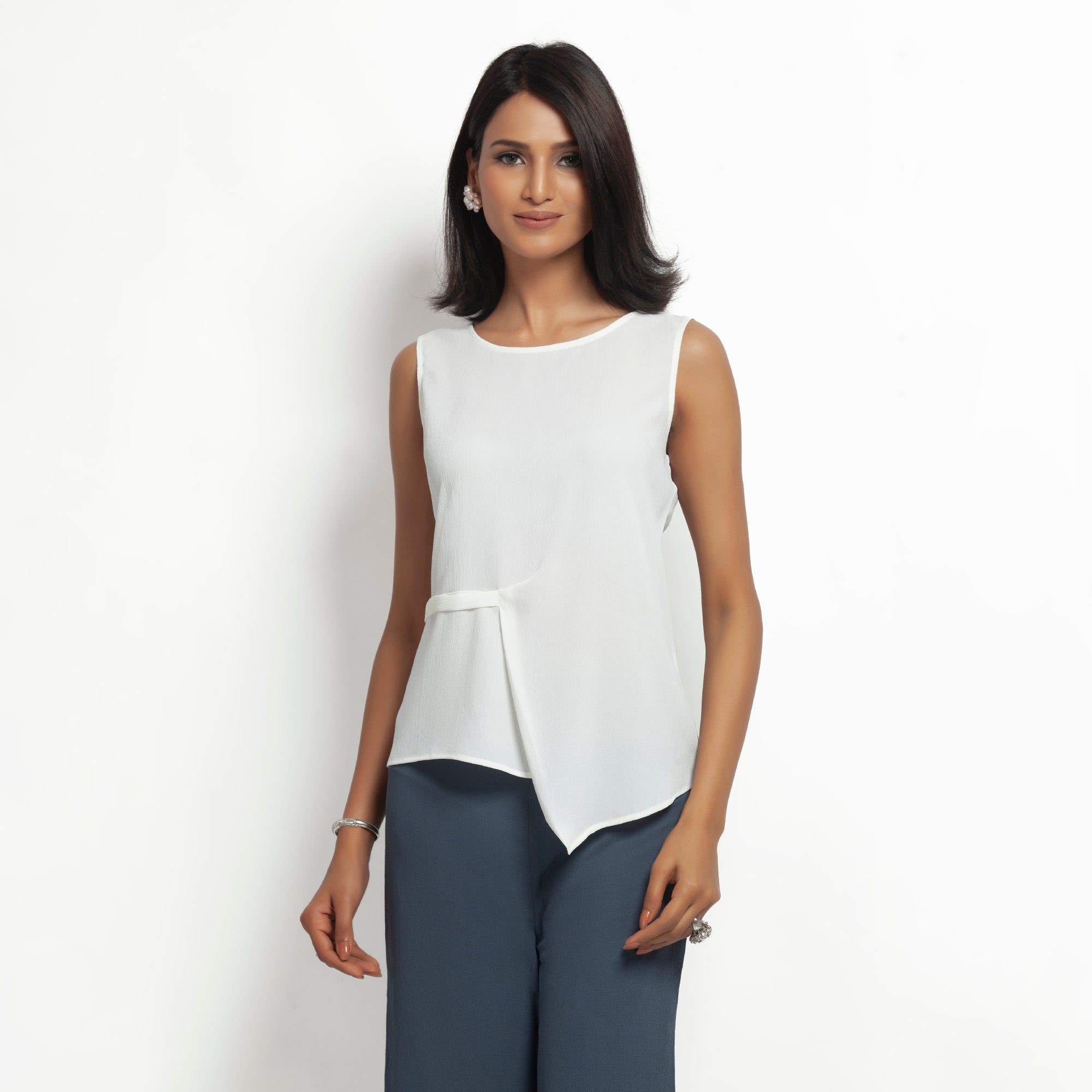 Buy White Crepe Top for Women Office Wear