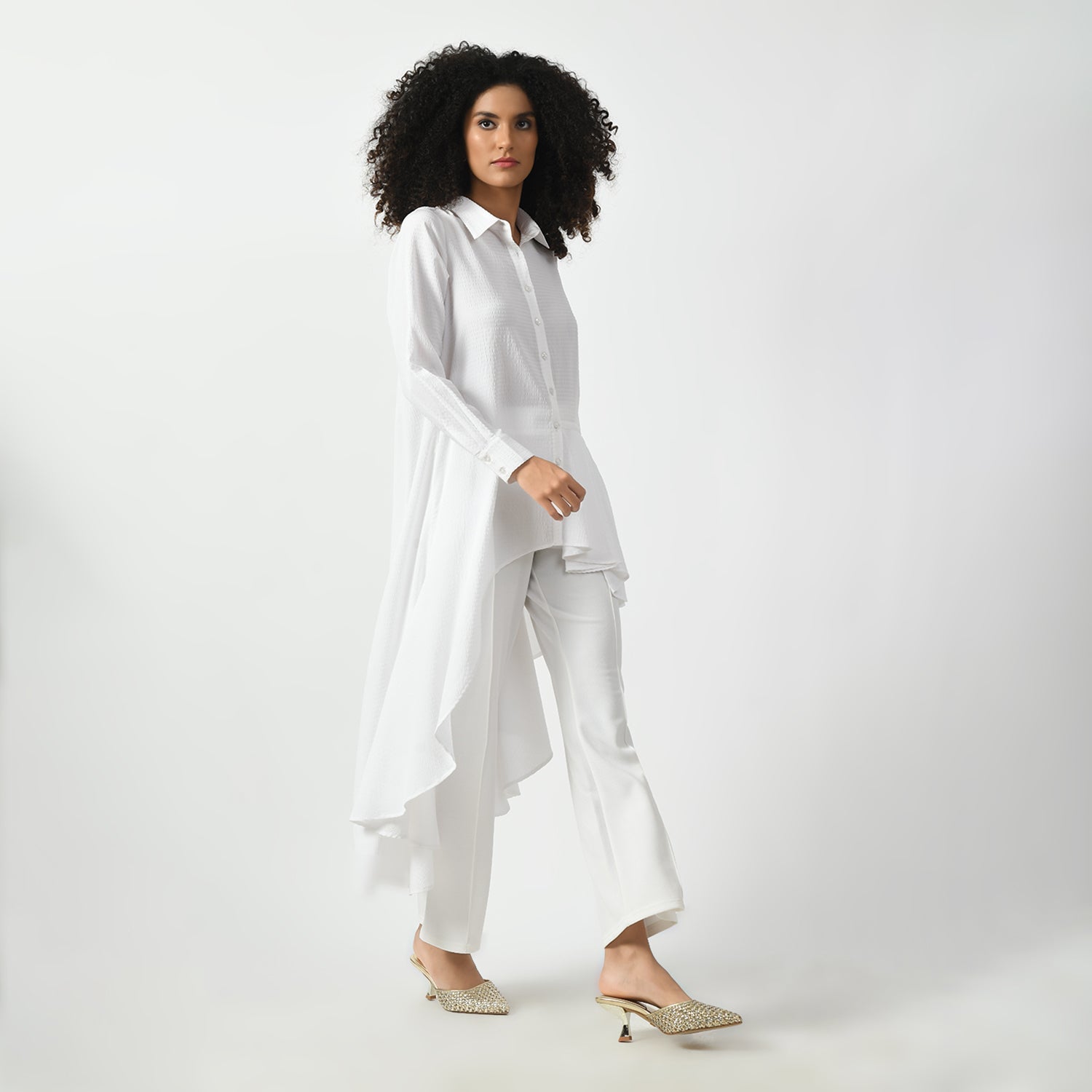 White Line Texture Long Tunic for Women-2