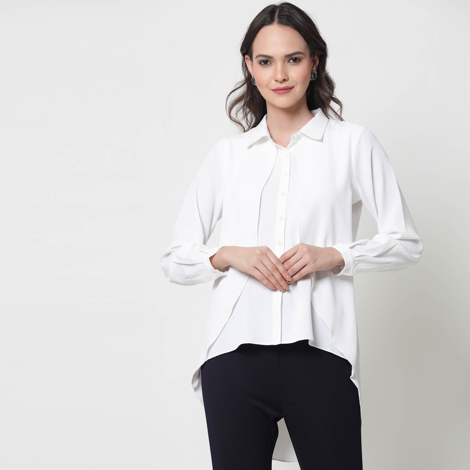 White Overlap Asymmetrical Top Womens