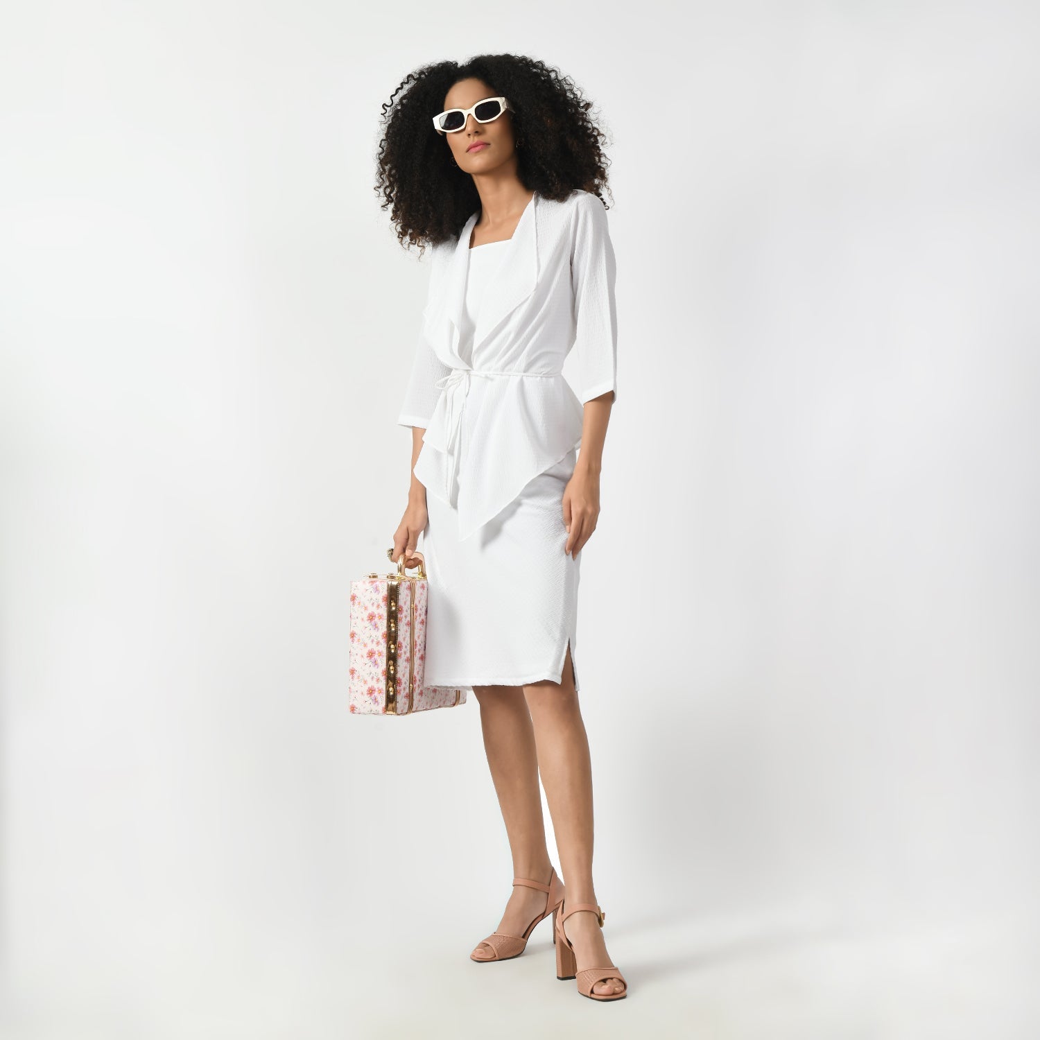 White Textured Wrap Jacket for Women