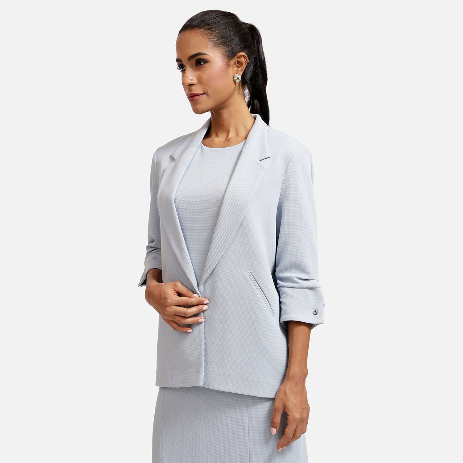 Blue Textured Lycra Jacket with Cufflink-1