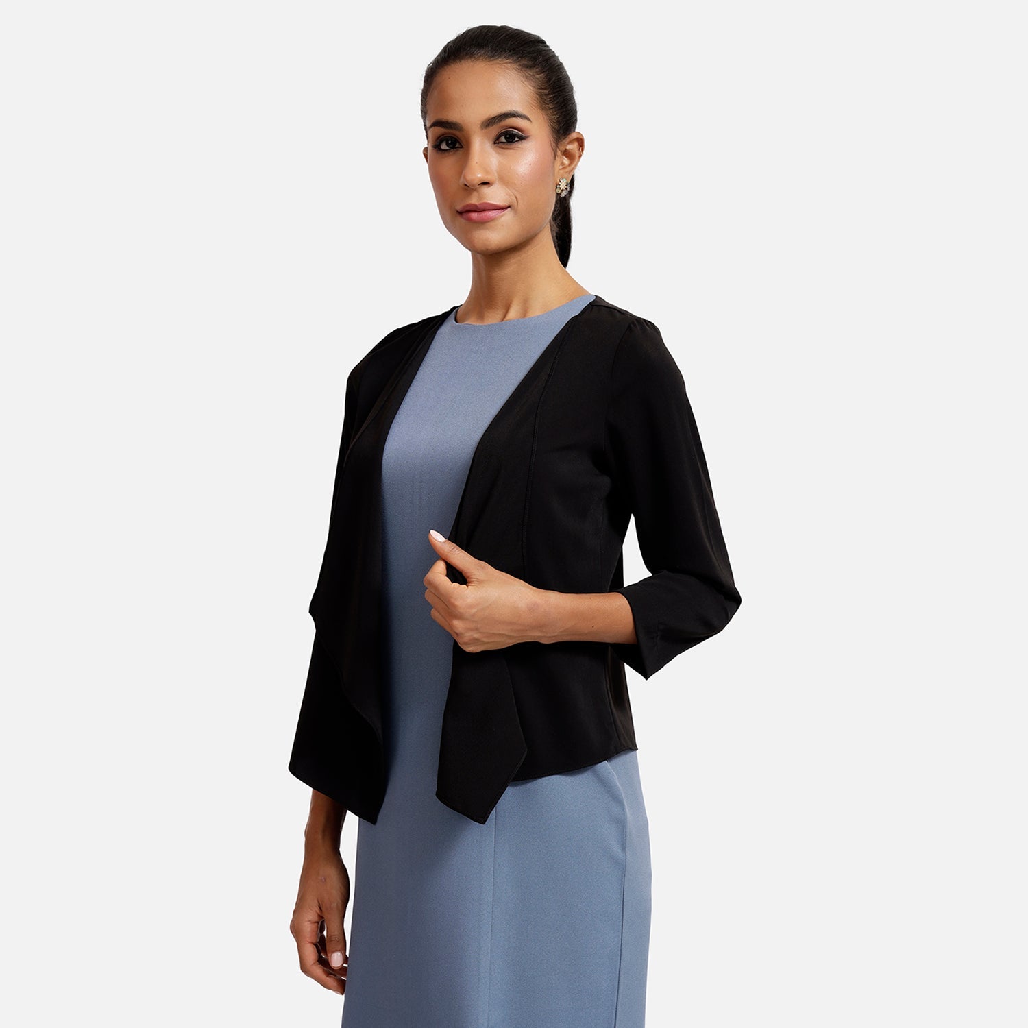 Black Asymmetrical Shrug for Women-1