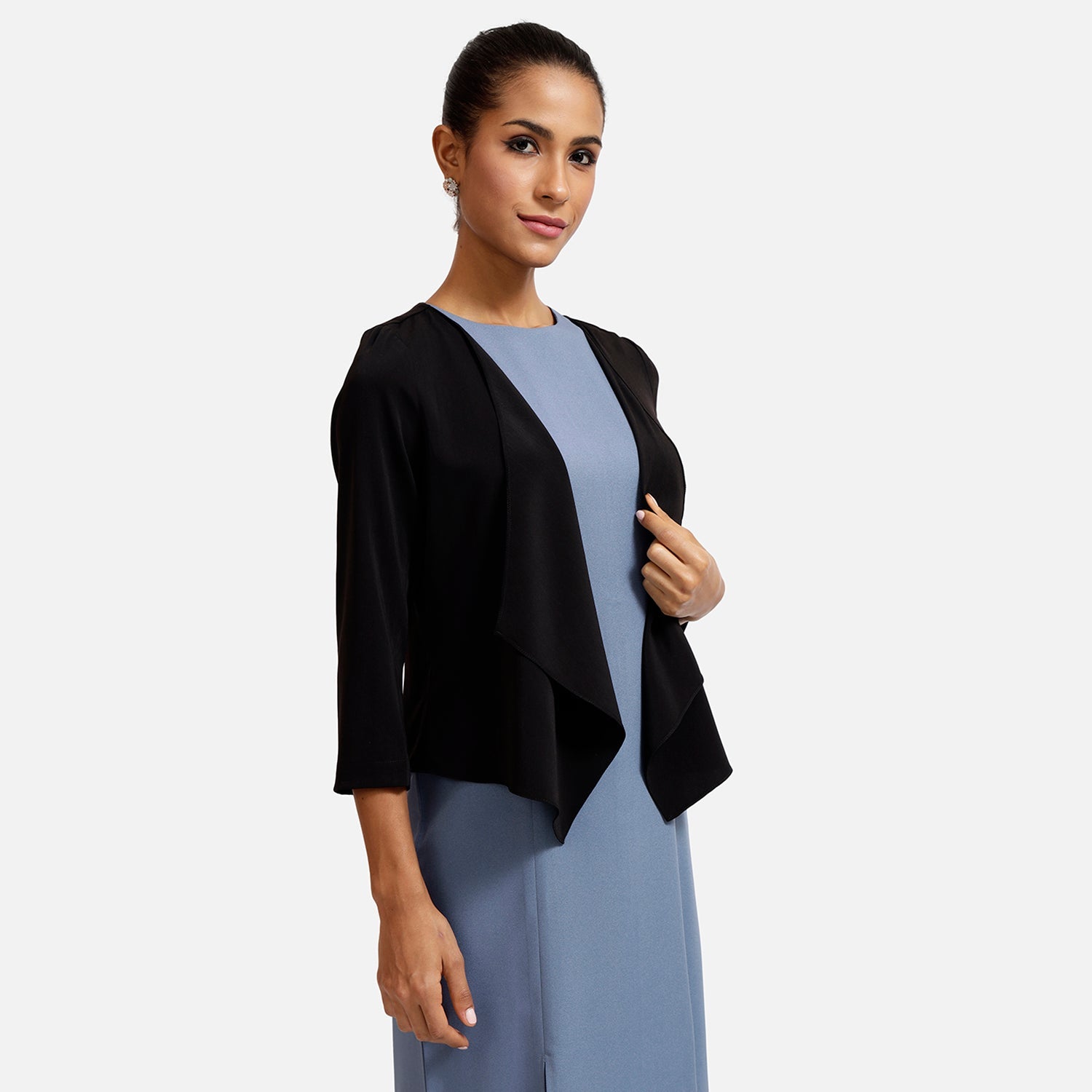 Black Asymmetrical Shrug for Women-2