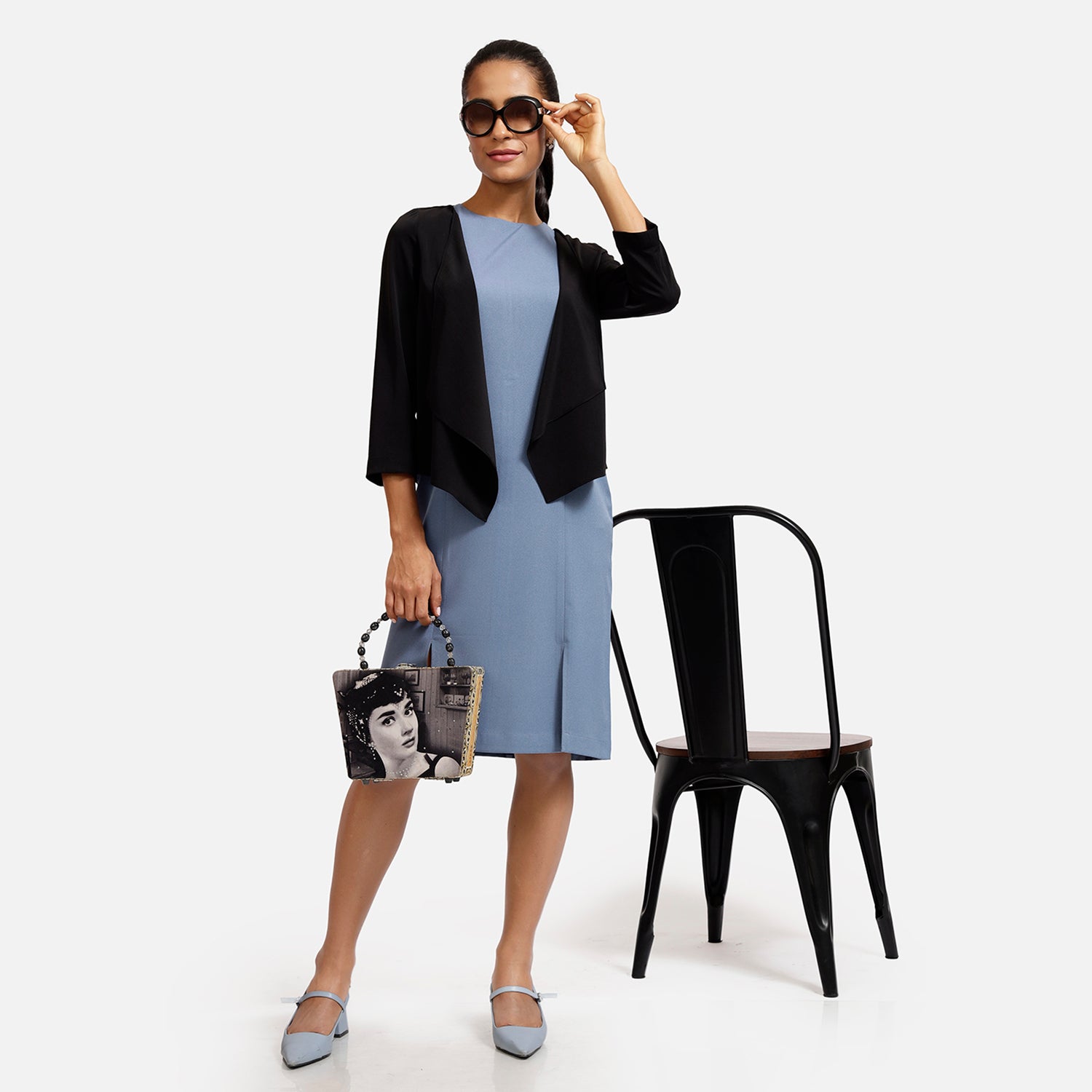 Black Asymmetrical Shrug for Women-5